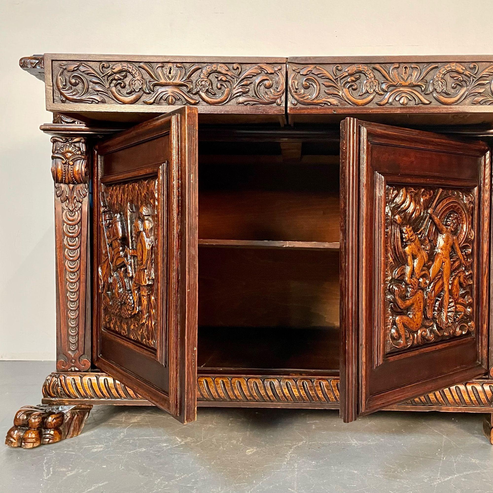 Monumental Renaissance Revival Sideboard, Heavily Carved, Mahogany, Branded For Sale 8