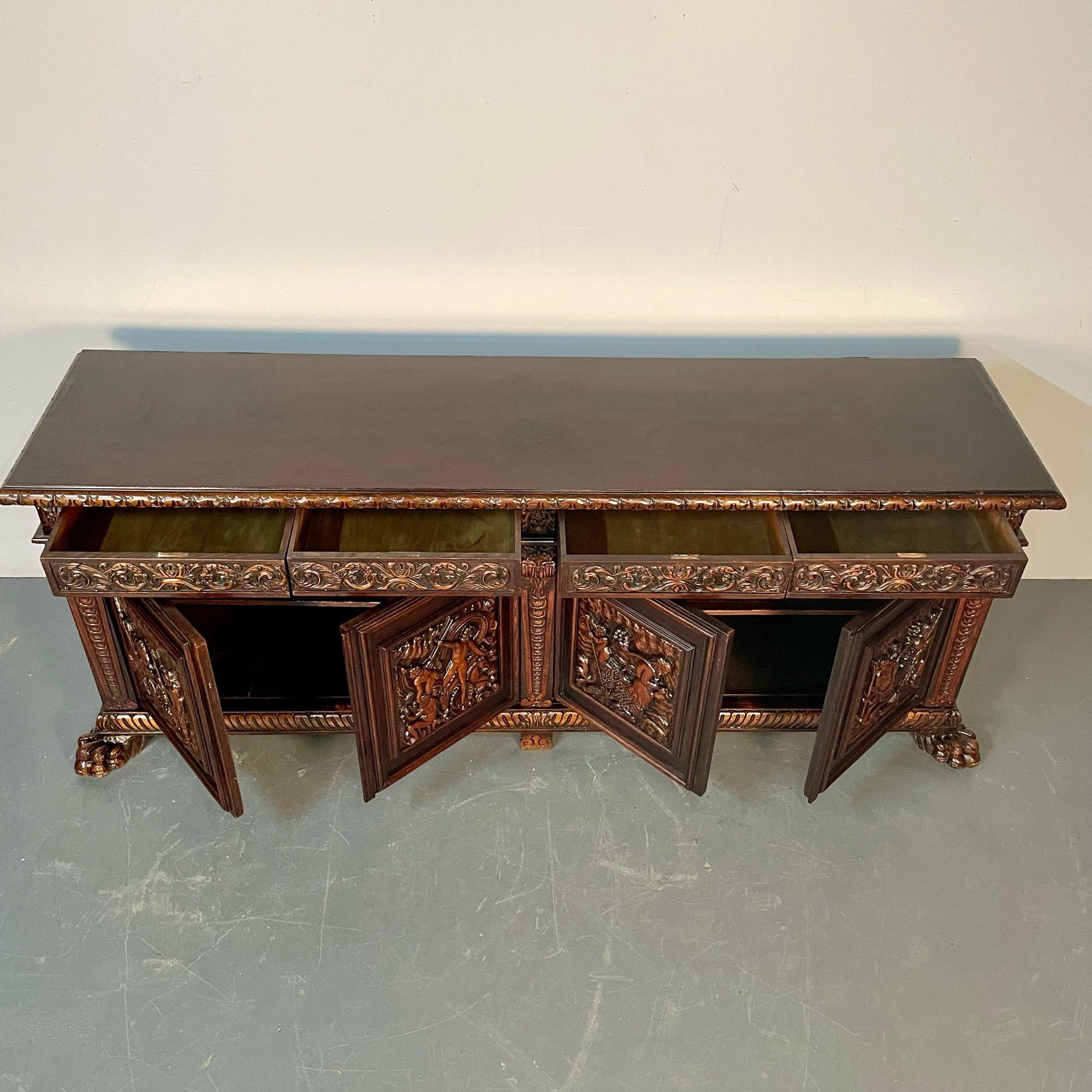 Monumental Renaissance Revival Sideboard, Heavily Carved, Mahogany, Branded For Sale 1