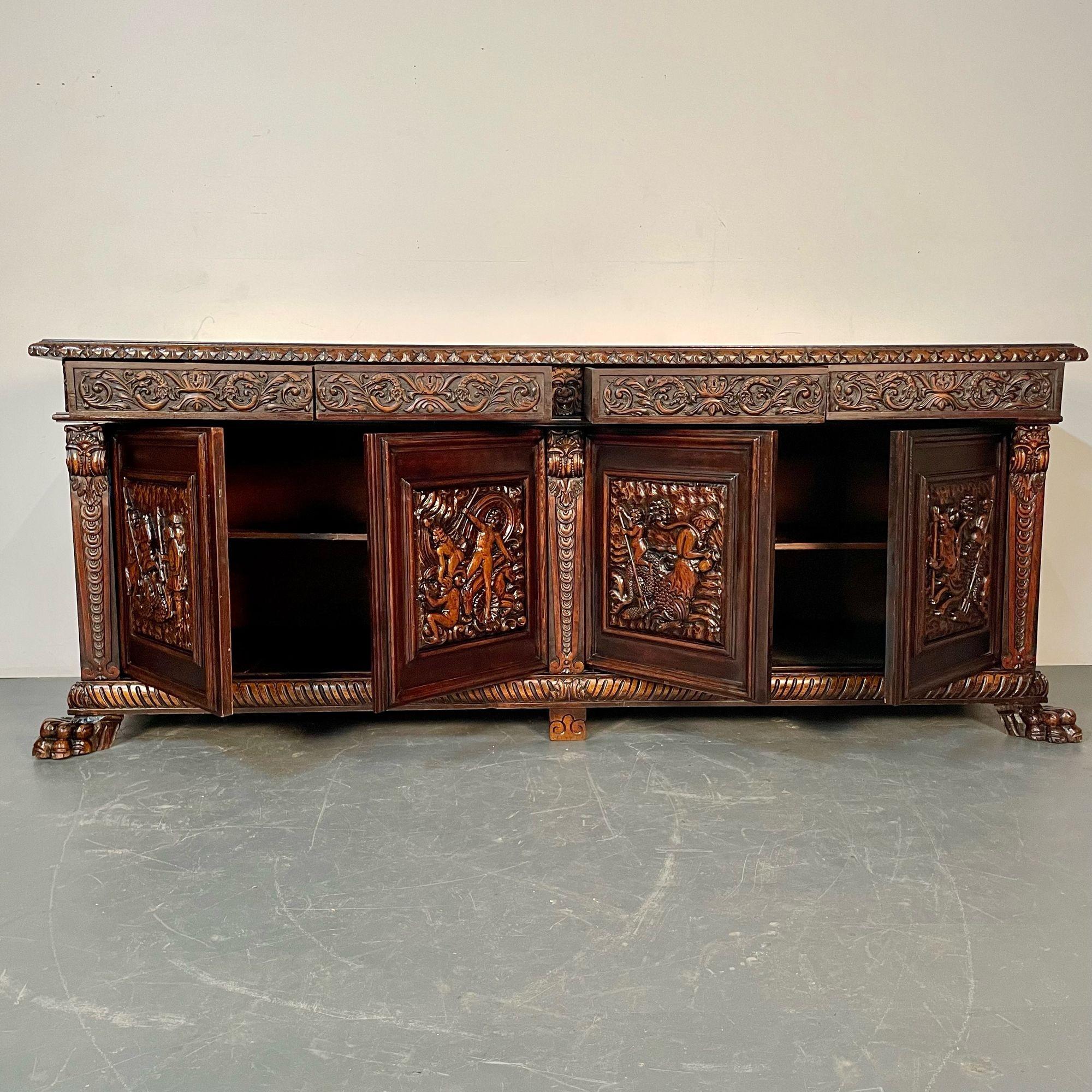 Monumental Renaissance Revival Sideboard, Heavily Carved, Mahogany, Branded For Sale 2