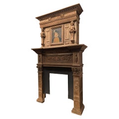 Monumental Renaissance Style Carved Oak Hooded Fireplace, France