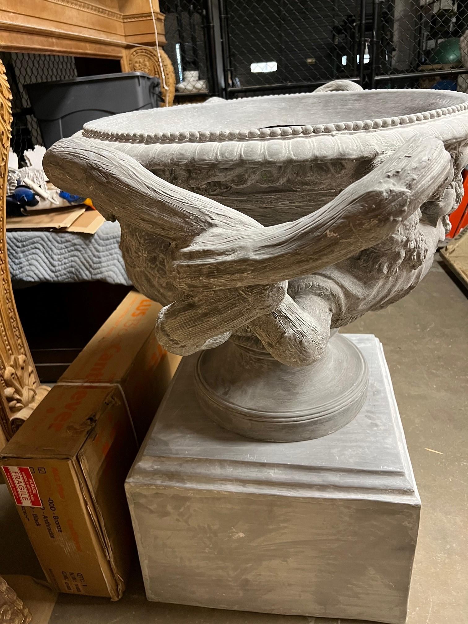 Monumental Reproduction Fiberglass Urn with Large Handles on a Pedestal  For Sale 6
