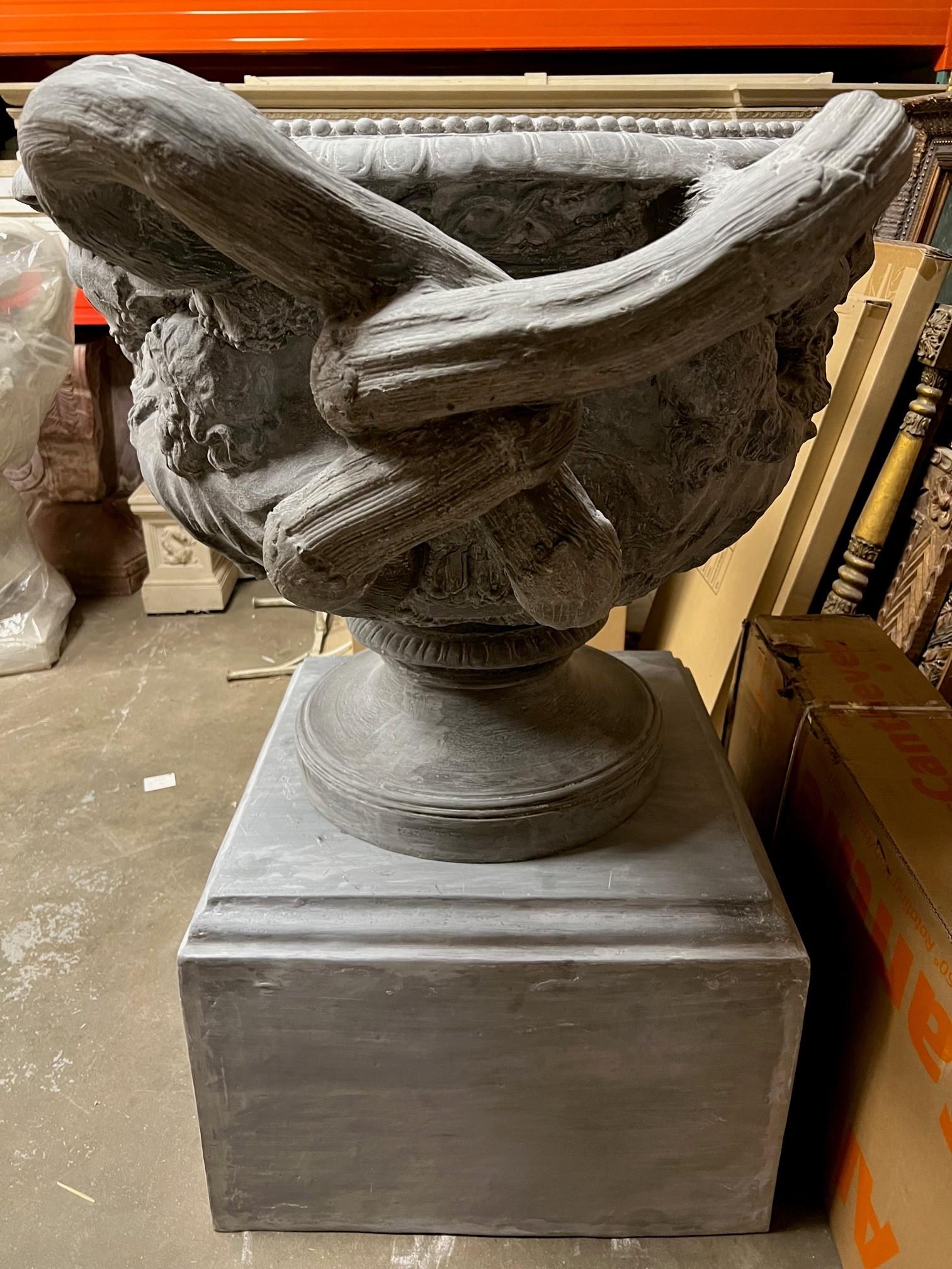 Monumental Reproduction Fiberglass Urn with Large Handles on a Pedestal  For Sale 5