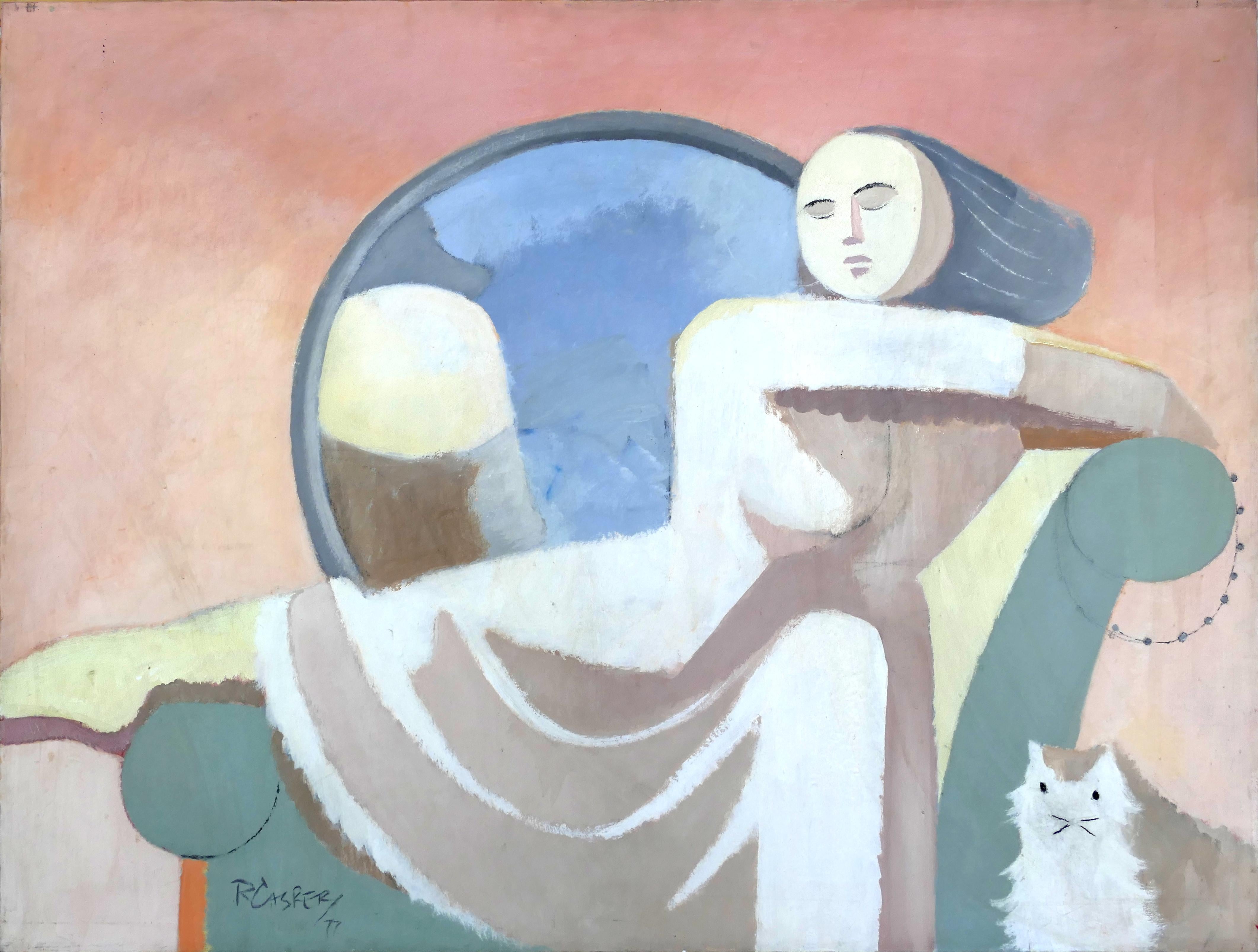 Large Vintage Robert Casper Abstract Painting, Woman and Cat, 1977

Robert Casper, a New York-born artist who studied at the Art Student's League and Queen's College before being mentored by Hans Hofmann. Casper went on to received his master's