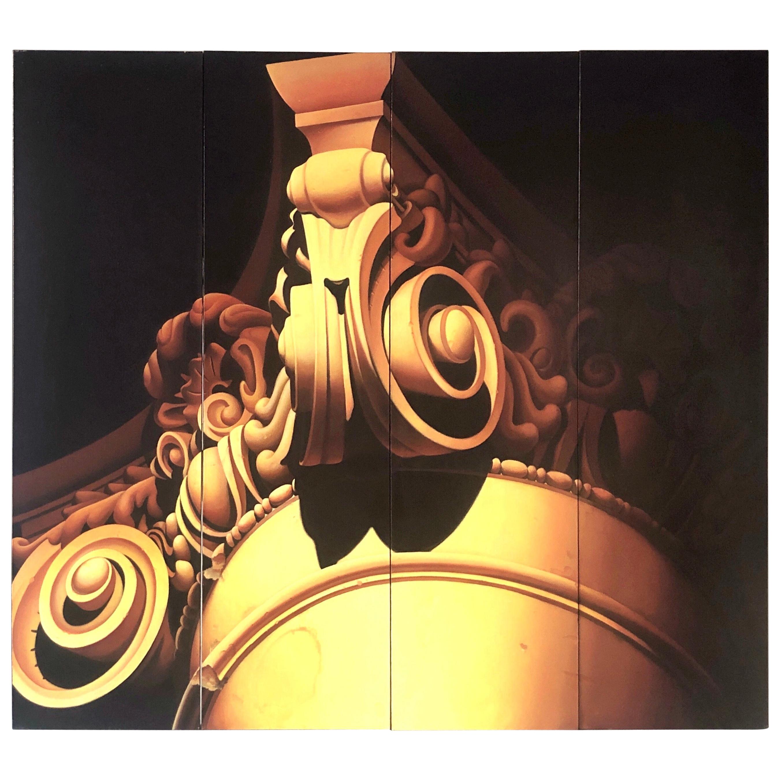 MonumentaL Robert Contois Quadriptych Oil Painting Architectural Column, 1985