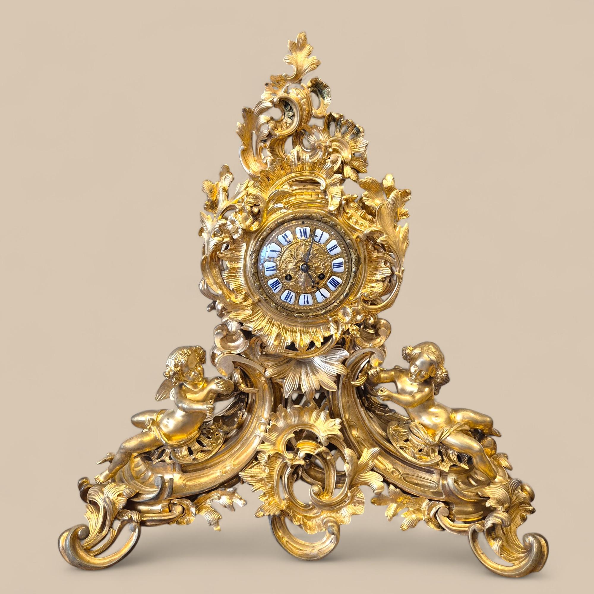 Monumentale mobile da camino Rocaille in bronzo dorato - Francia, XIX secolo in vendita 8