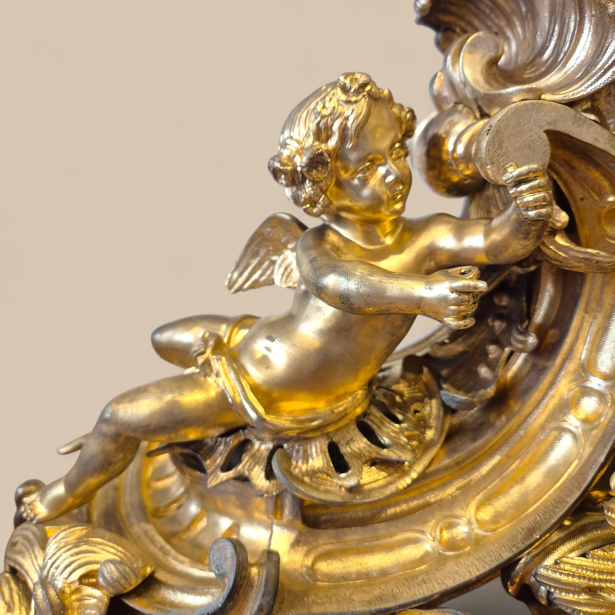 Monumentale mobile da camino Rocaille in bronzo dorato - Francia, XIX secolo in vendita 11