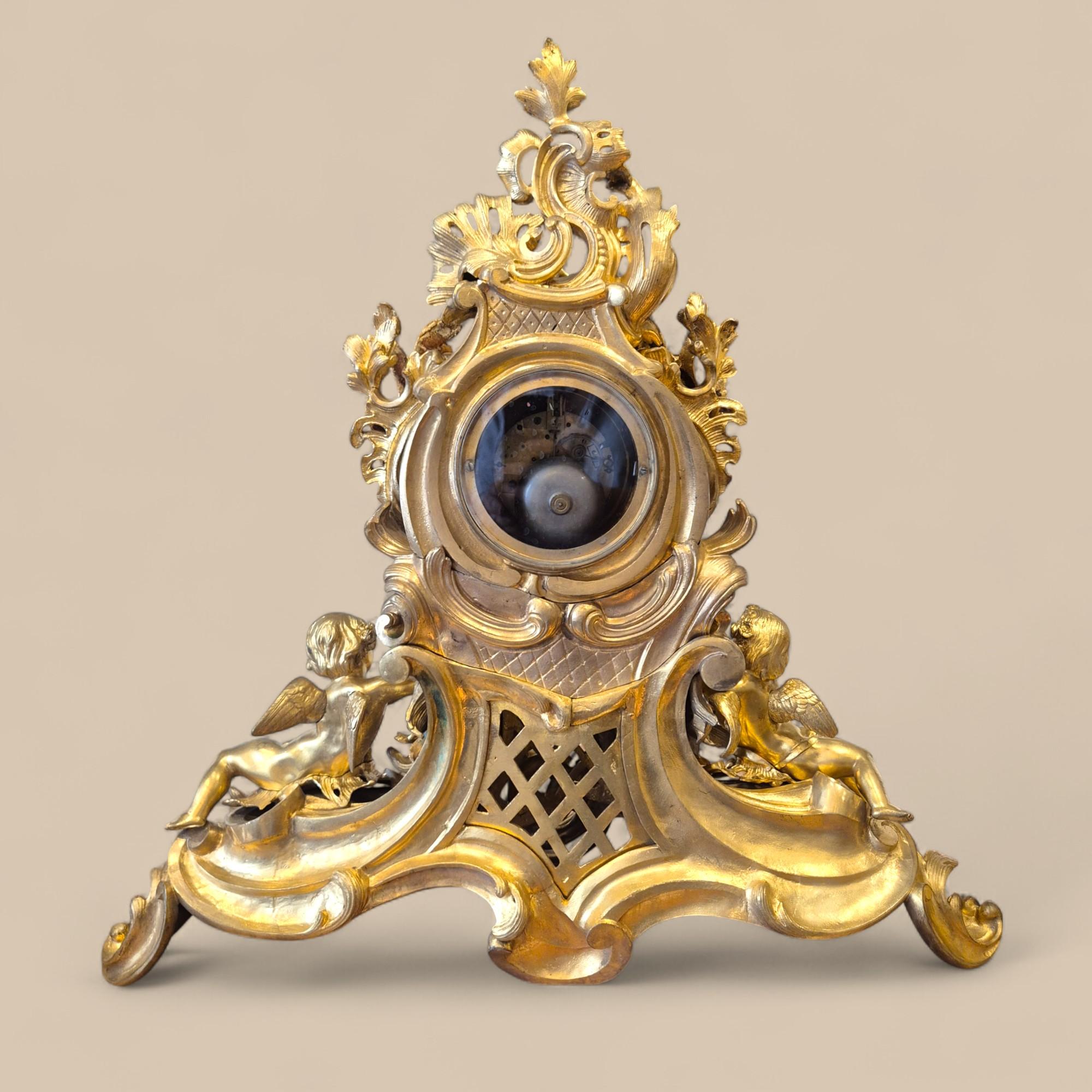 Monumentale mobile da camino Rocaille in bronzo dorato - Francia, XIX secolo in vendita 12