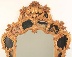 Monumental Rococo Gold Gilt and Faux Marble Wall Mirror