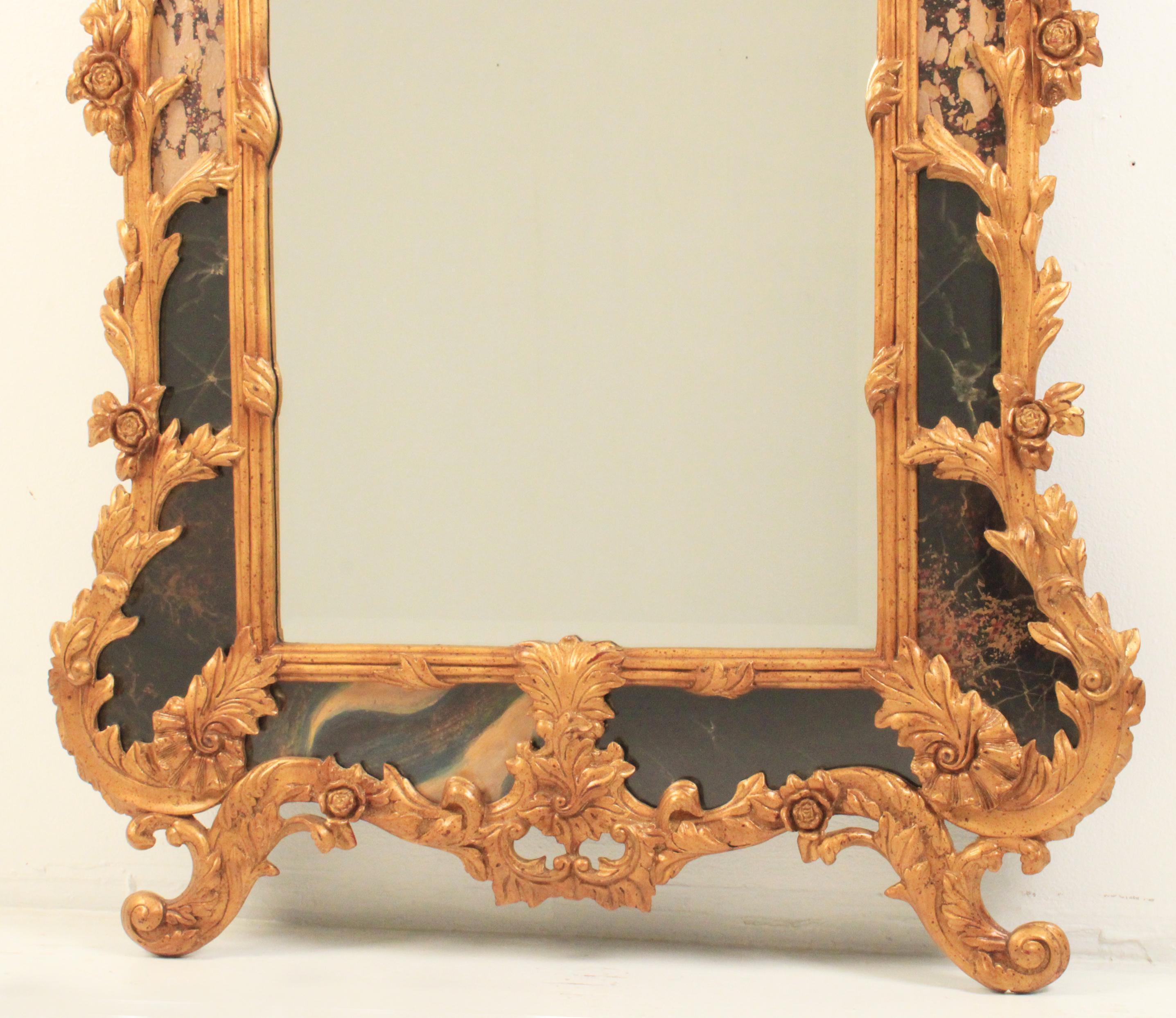 Monumental Rococo Gold Gilt and Faux Marble Wall Mirror In Good Condition For Sale In Elkhart, IN
