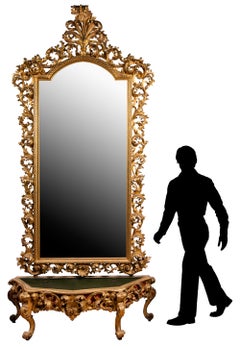 Very Large 18th Century Florentine Rococo Giltwood Mirror with Matching Planter