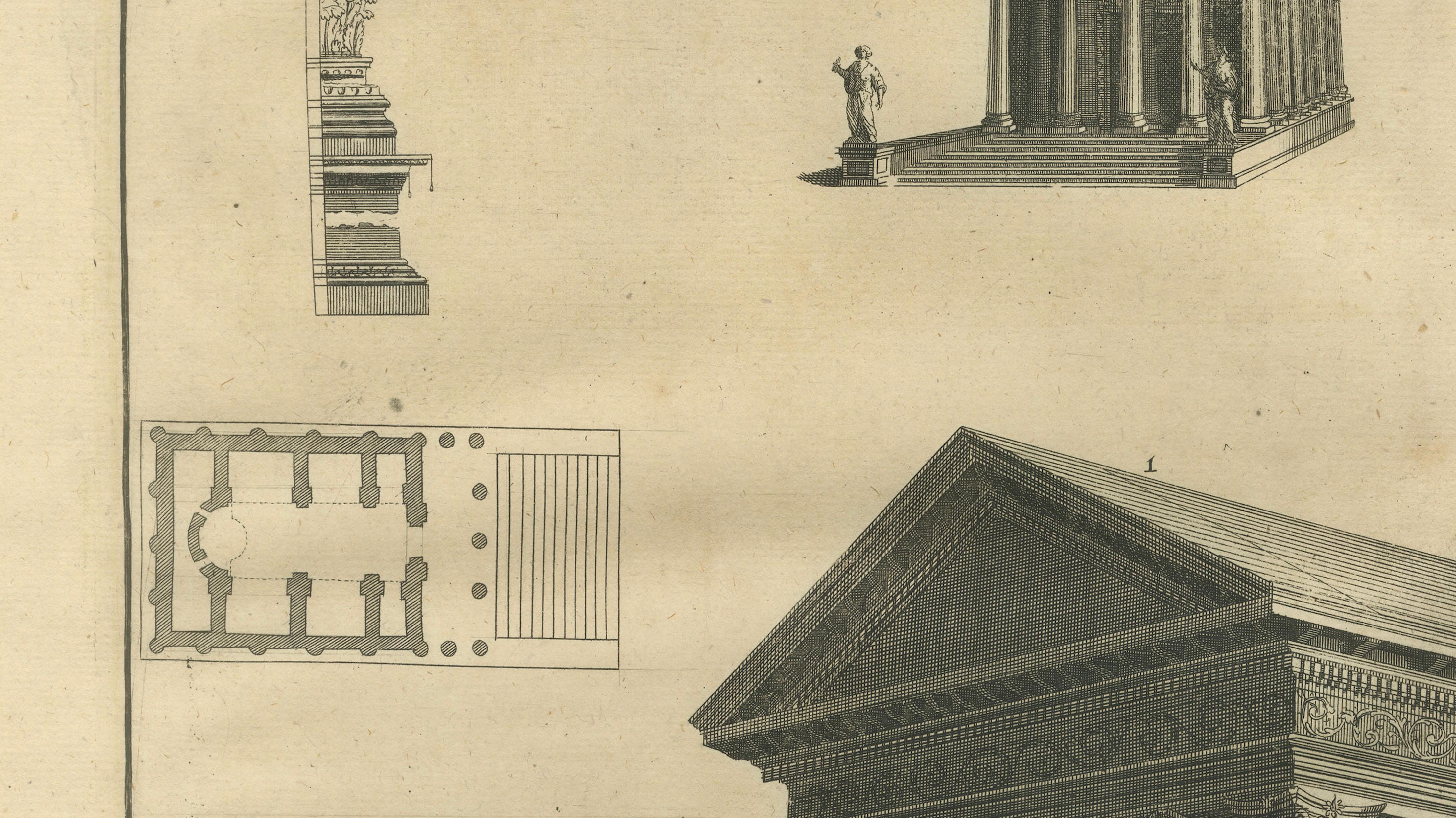 Monumental Roman Temple Architecture Engraving, Montfaucon 1721