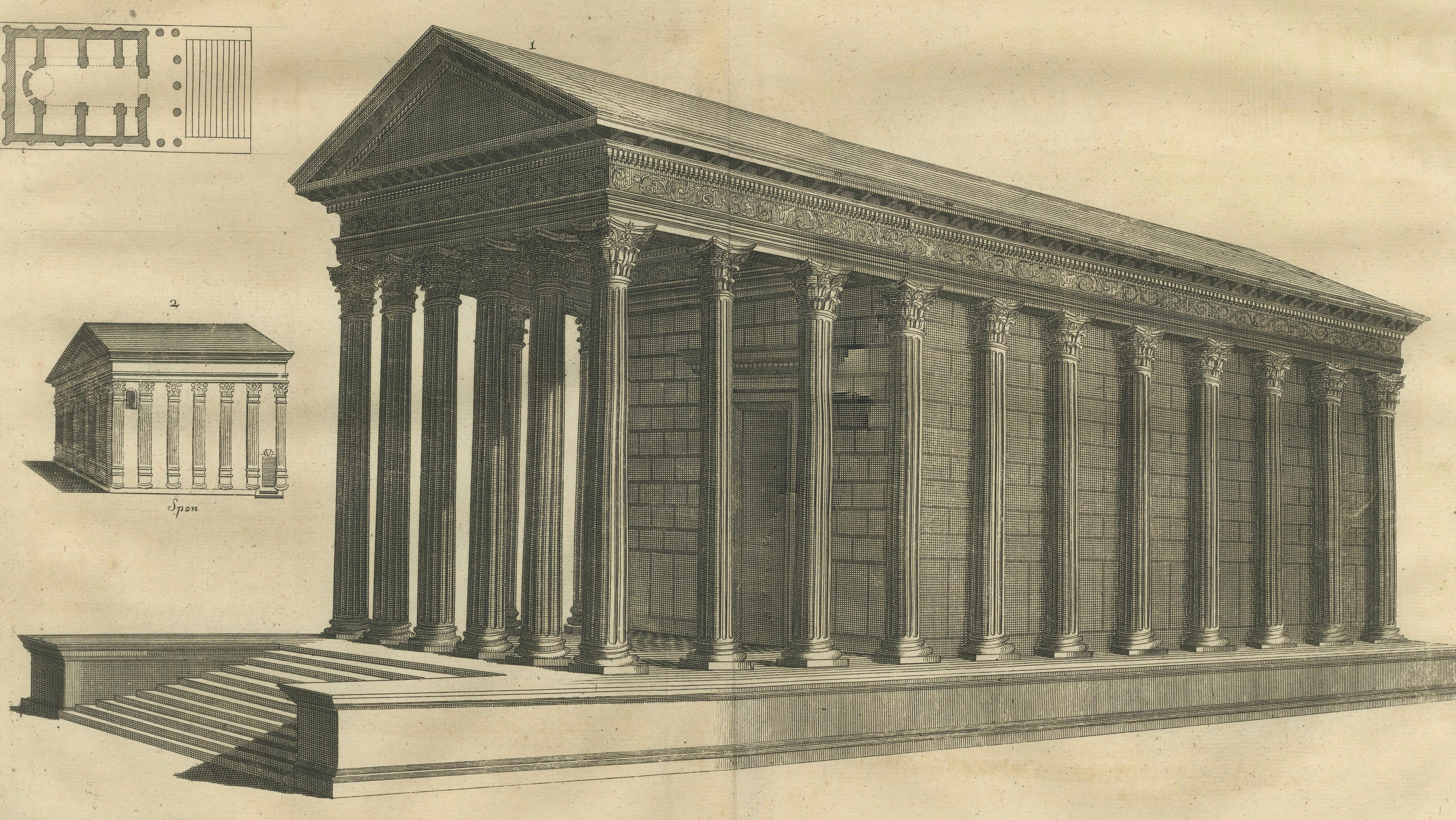 Monumental Roman Temple Architecture Engraving, Montfaucon 1721