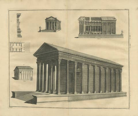 Monumental Roman Temple Architecture Engraving, Montfaucon 1721