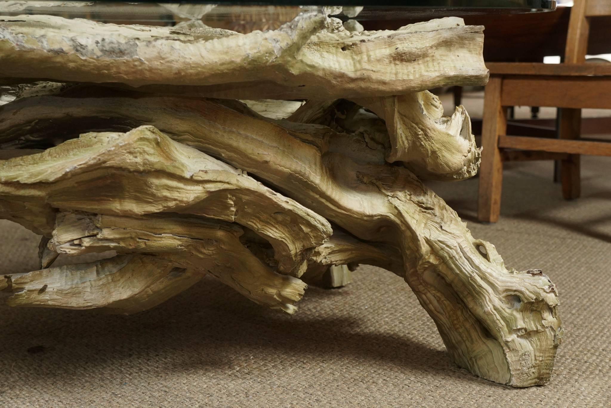 Monumental Root Table Base with Glass Top In Excellent Condition For Sale In Hudson, NY