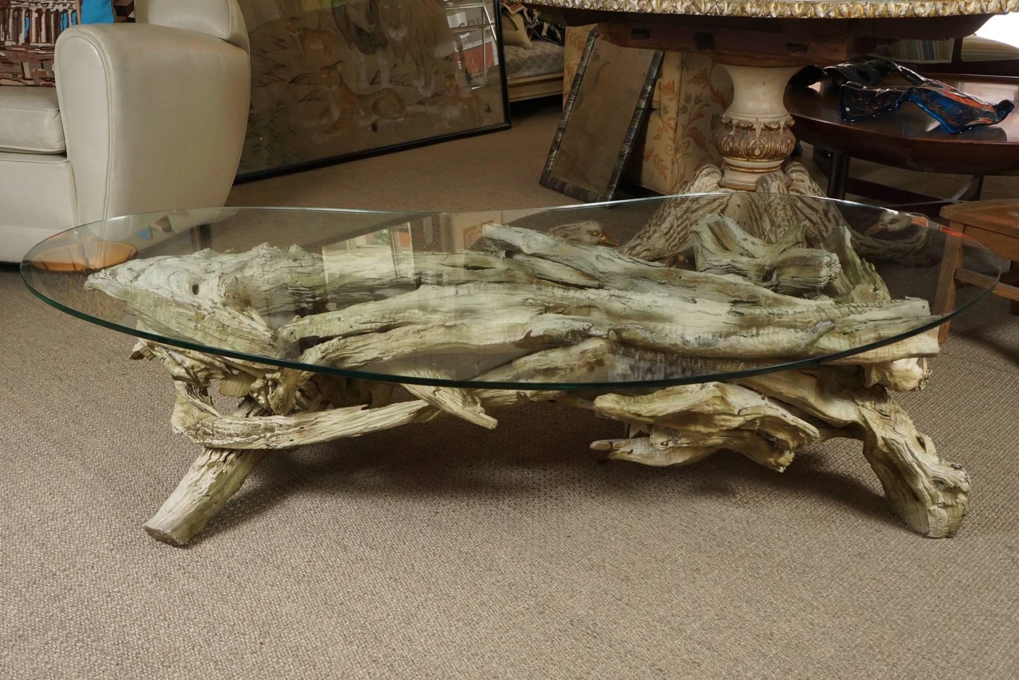 Monumental Root Table Base with Glass Top For Sale 1