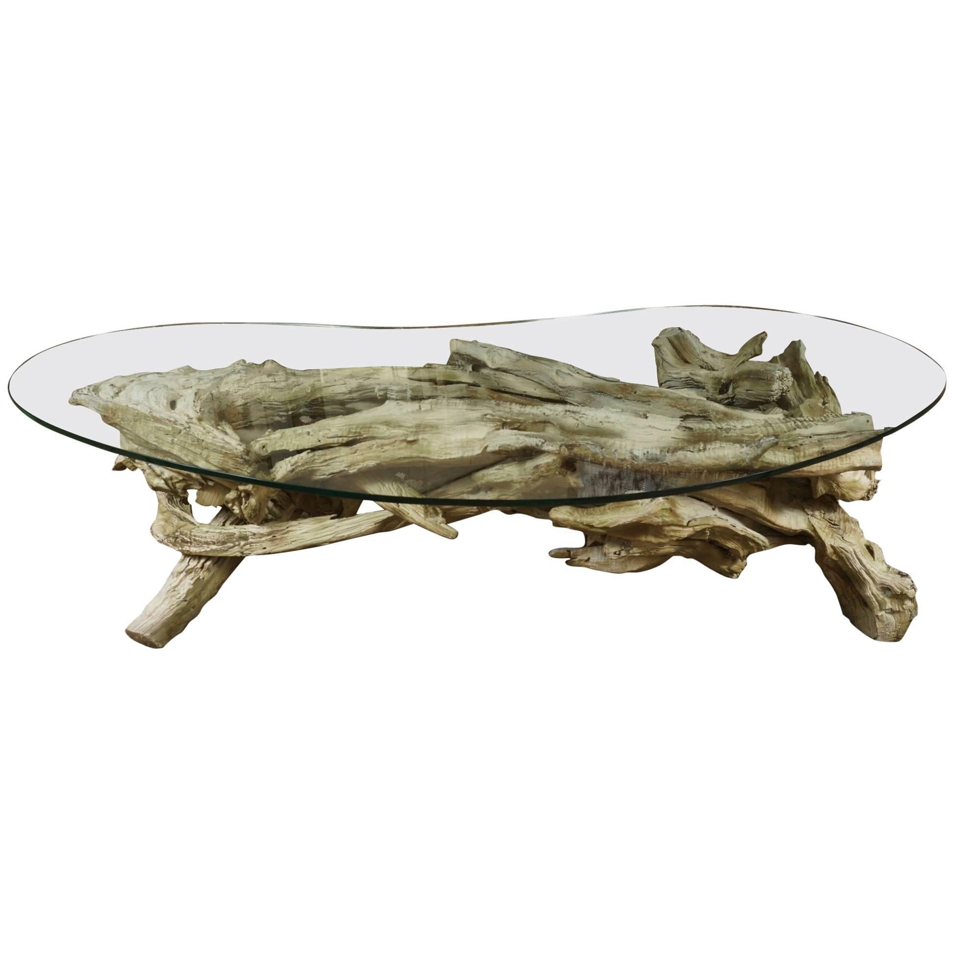 Monumental Root Table Base with Glass Top For Sale