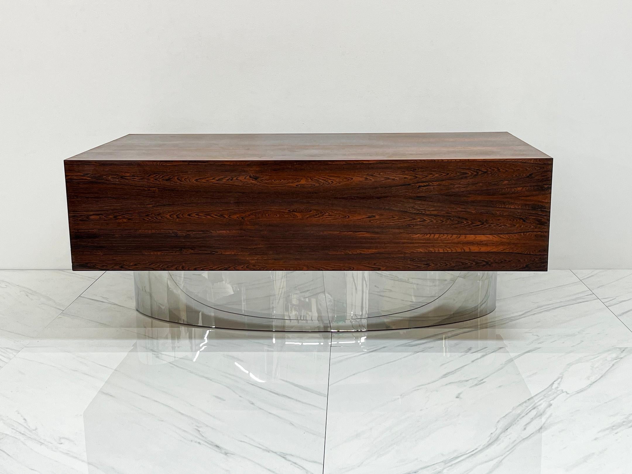 Monumental Rosewood and Polished Stainless Steel Executive Desk, 1970's 6