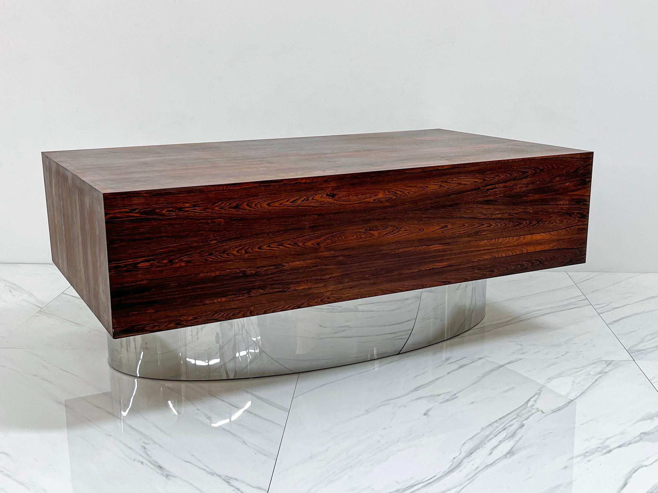 Monumental Rosewood and Polished Stainless Steel Executive Desk, 1970's 7