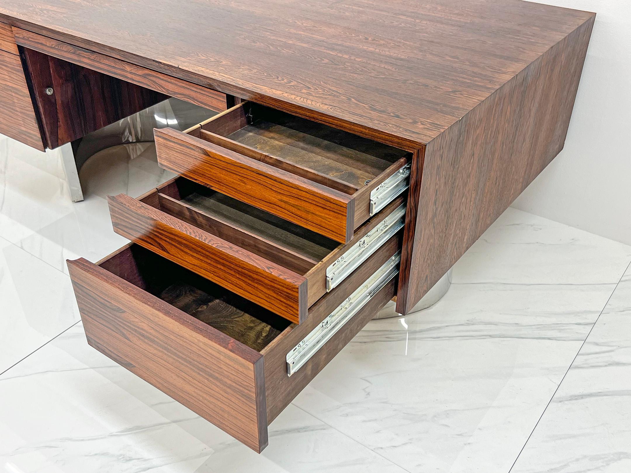 Monumental Rosewood and Polished Stainless Steel Executive Desk, 1970's 1