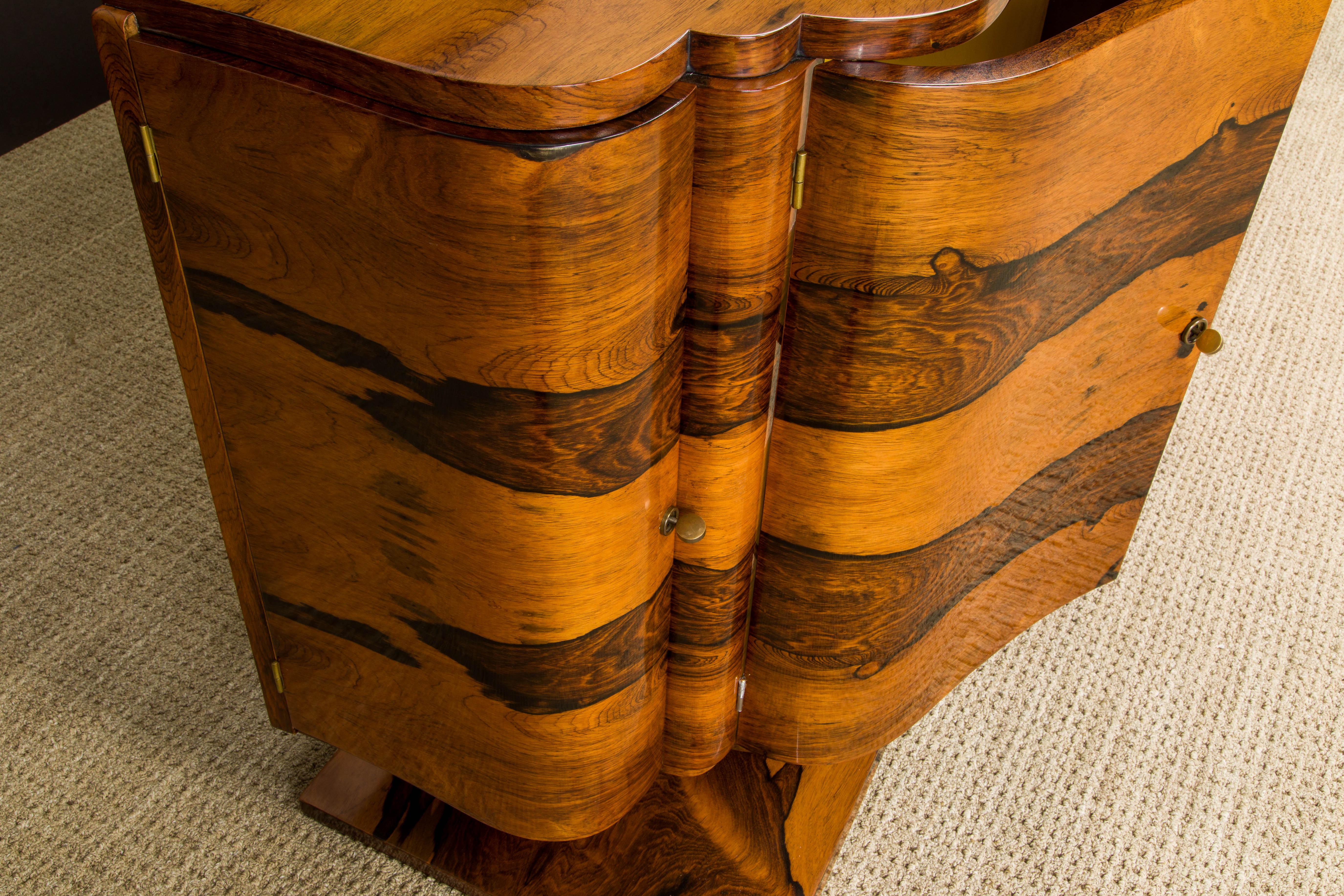 Monumental Rosewood Sideboard Cabinet with Brass and Rose Lucite Pulls, c 1930s For Sale 12