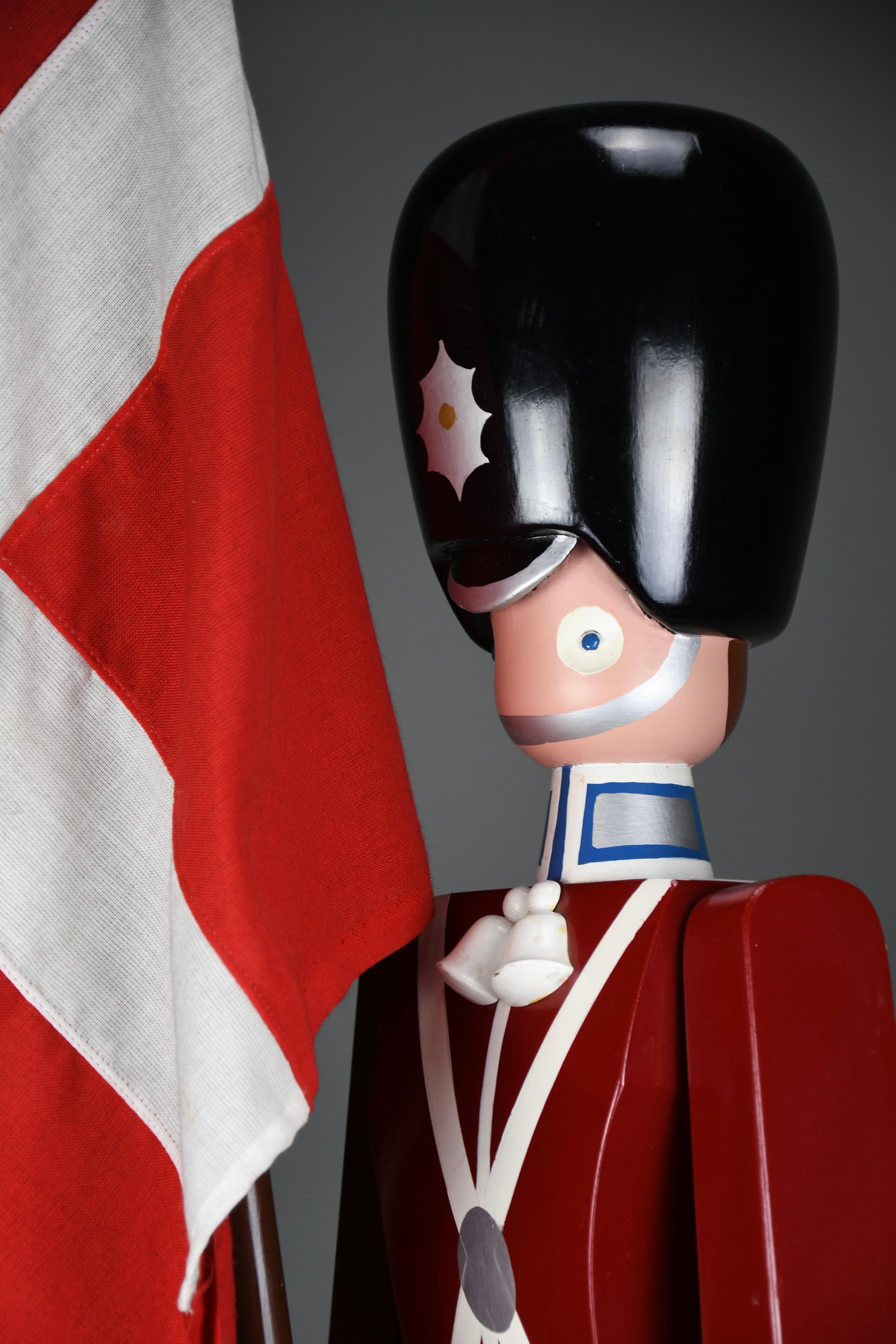 Mid-20th Century Monumental Royal Danish Guardsman with Flag by Kay Bojesen — 168 cm (66.1 in) For Sale