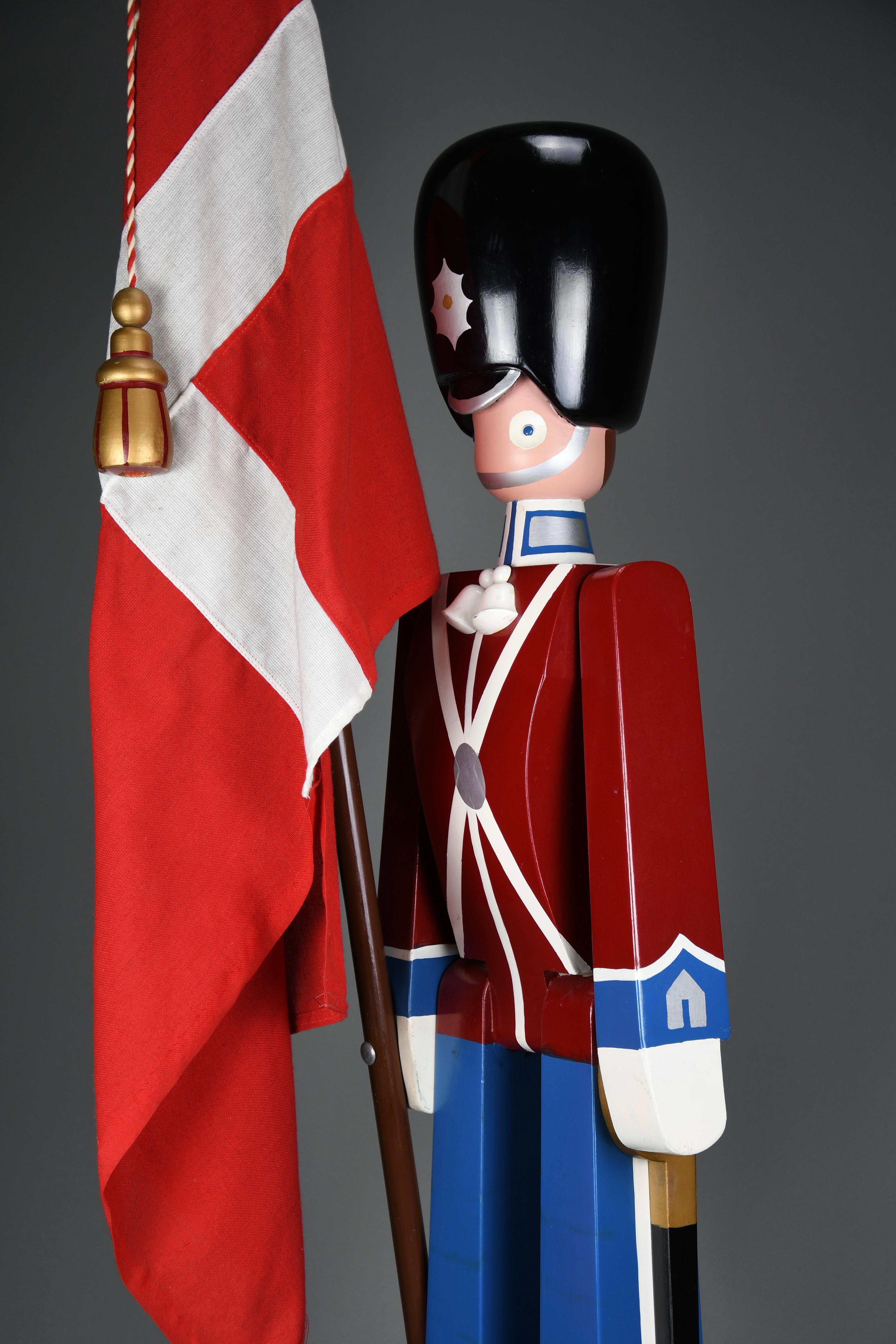 Fabric Monumental Royal Danish Guardsman with Flag by Kay Bojesen — 168 cm (66.1 in) For Sale