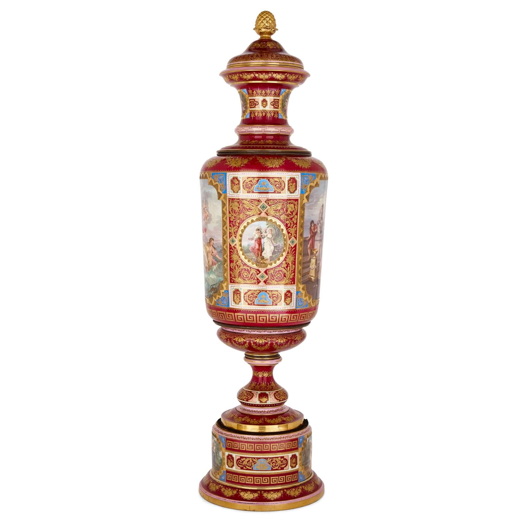 Gilt Monumental Royal Vienna Classical Porcelain Vase For Sale