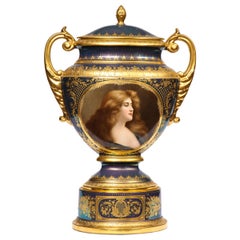 Monumental Royal Vienna Iridescent Porcelain Portrait Vase and Cover, Wagner