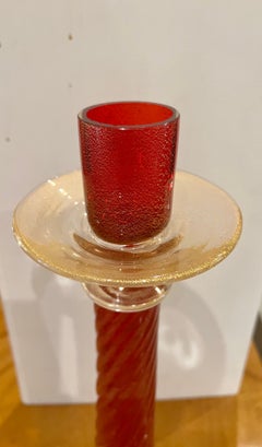 Monumental Ruby Gold Tall Murano CandleStick by Barovier & Toso Venitian Glass