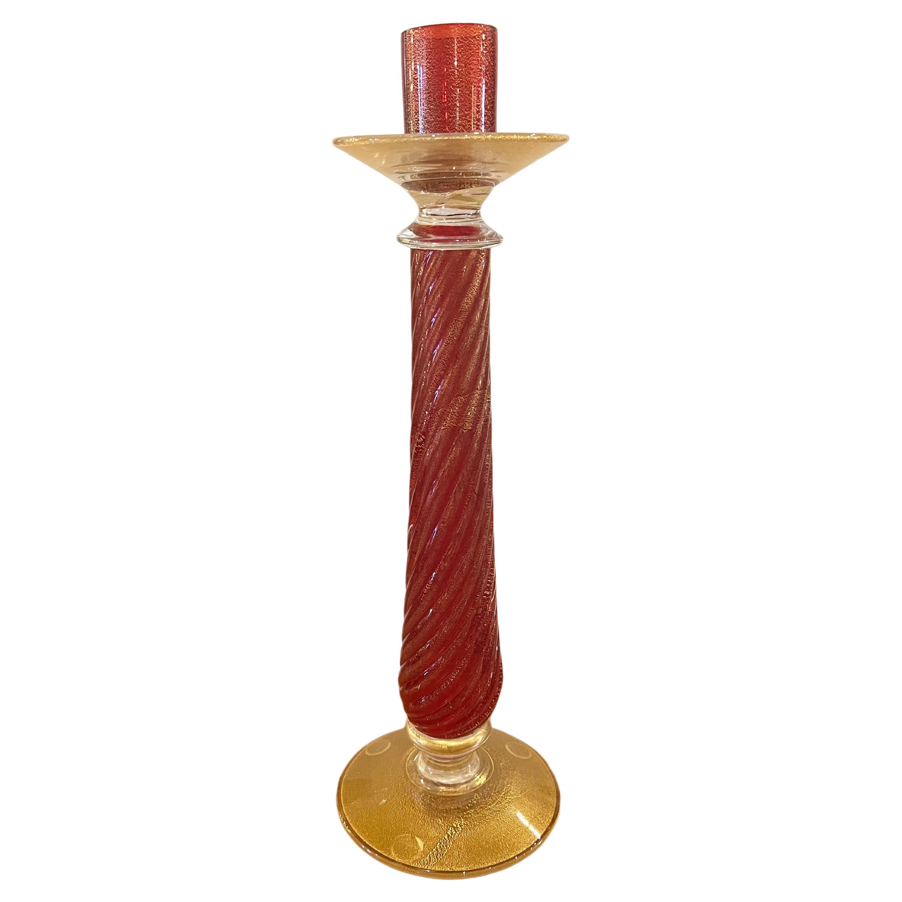 Monumental Ruby Gold Tall Murano CandleStick by Barovier & Toso Venitian Glass For Sale