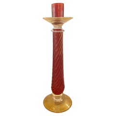 Vintage Monumental Ruby Gold Tall Murano CandleStick by Barovier & Toso Venitian Glass