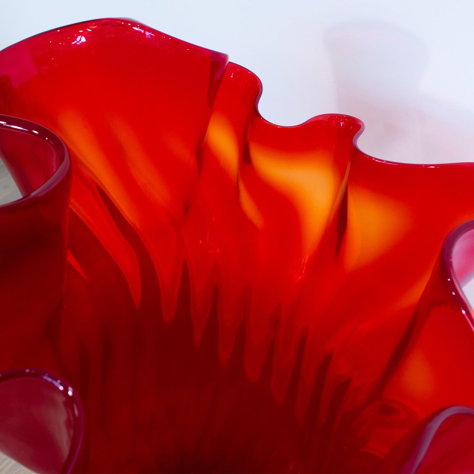 Monumental Ruby Red Italian Murano Art Glass Vase by Venini 5