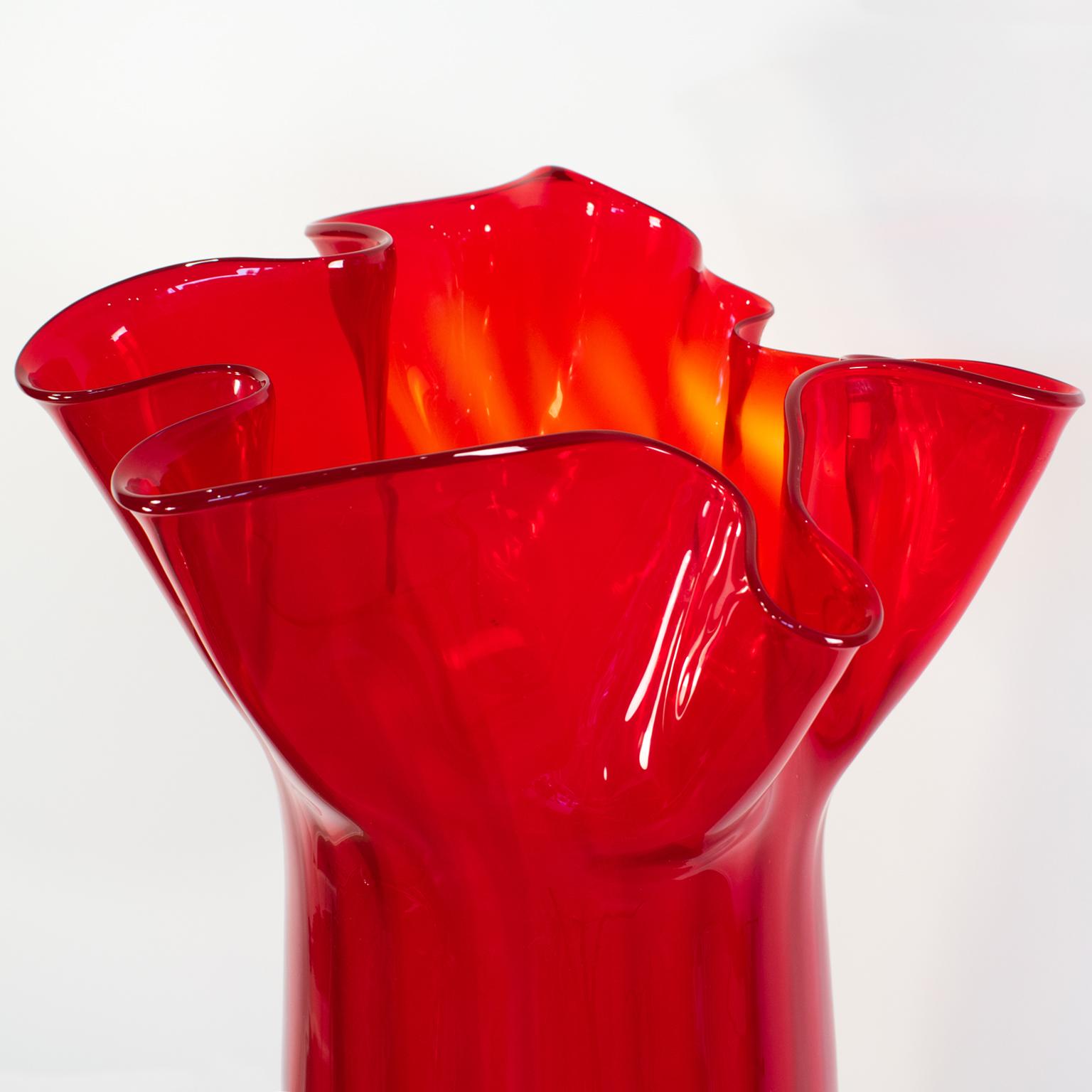20th Century Monumental Ruby Red Italian Murano Art Glass Vase by Venini