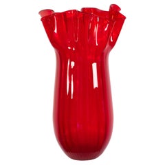 Retro Monumental Ruby Red Italian Murano Art Glass Vase by Venini