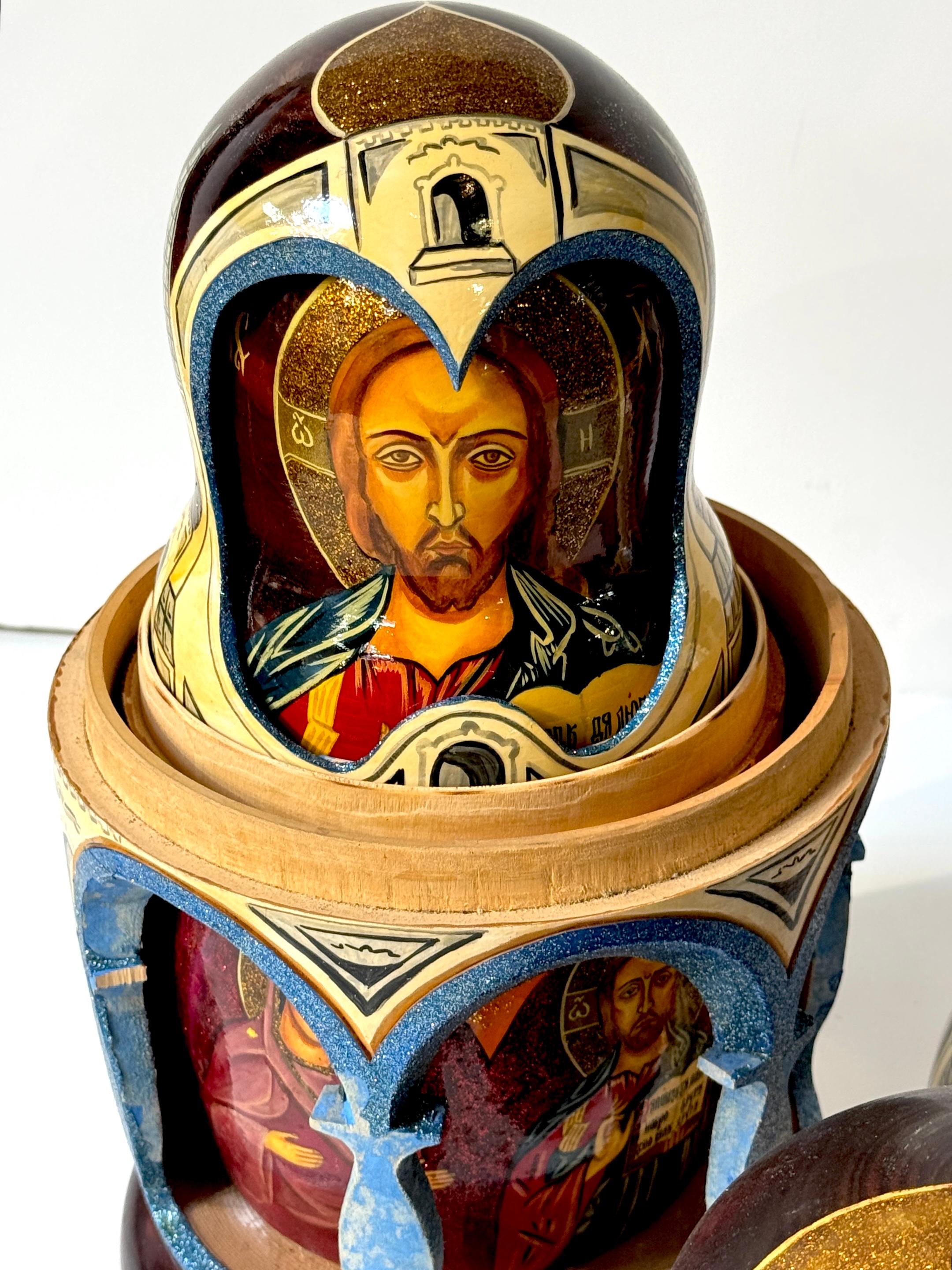 Monumental Russian Orthodox Icon Matryoshka (Nesting Doll) 40 Piece Set, 2000 For Sale 7