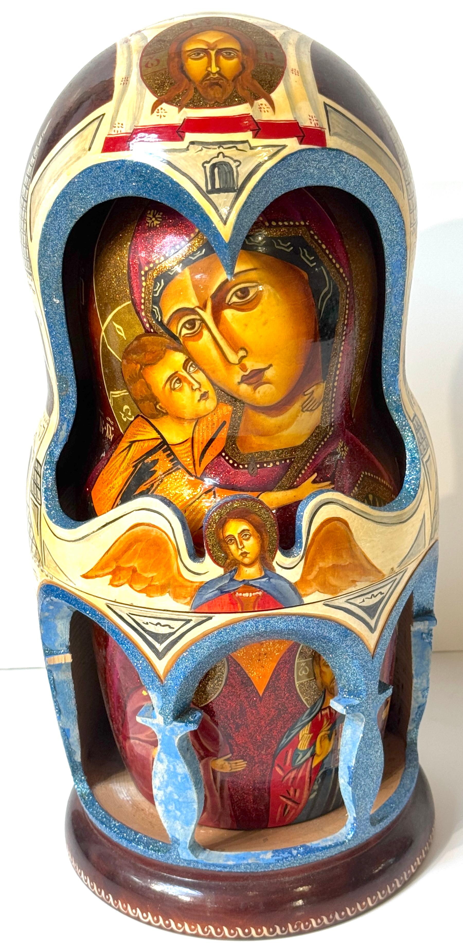 Monumental Russian Orthodox Icon Matryoshka (Nesting Doll) 40 Piece Set, 2000 For Sale 8