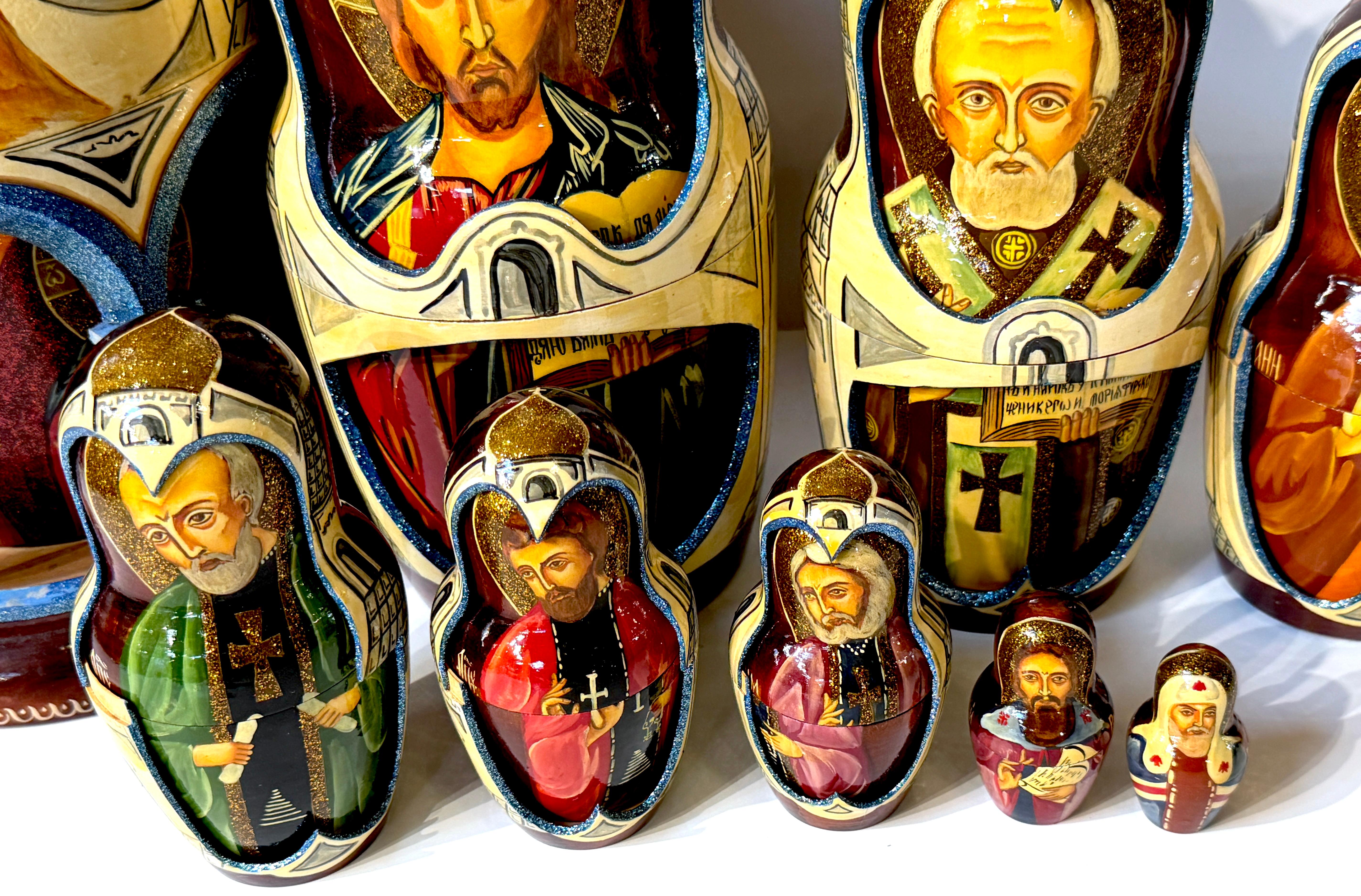Monumental Russian Orthodox Icon Matryoshka (Nesting Doll) 40 Piece Set, 2000 In Good Condition For Sale In West Palm Beach, FL