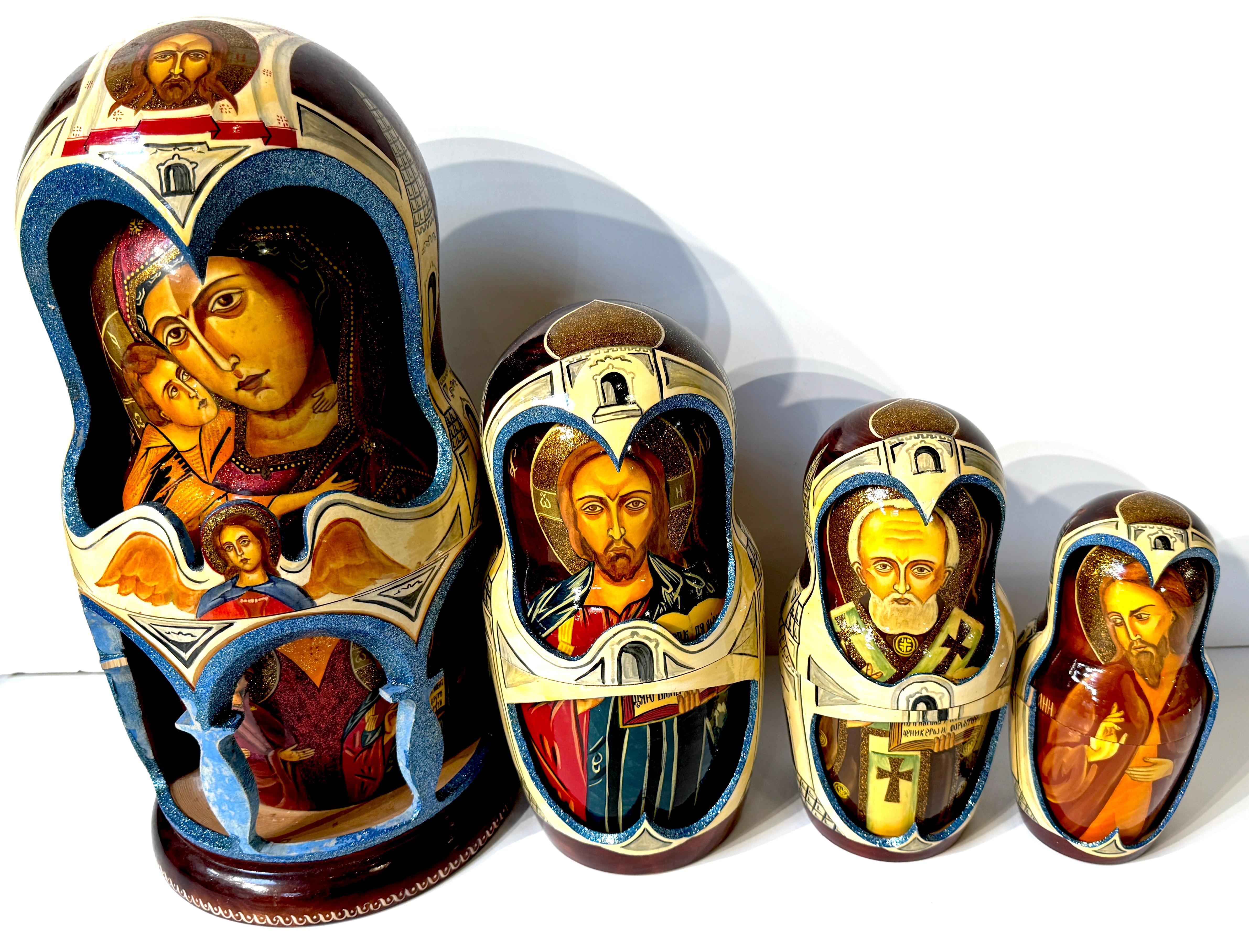 Contemporary Monumental Russian Orthodox Icon Matryoshka (Nesting Doll) 40 Piece Set, 2000 For Sale
