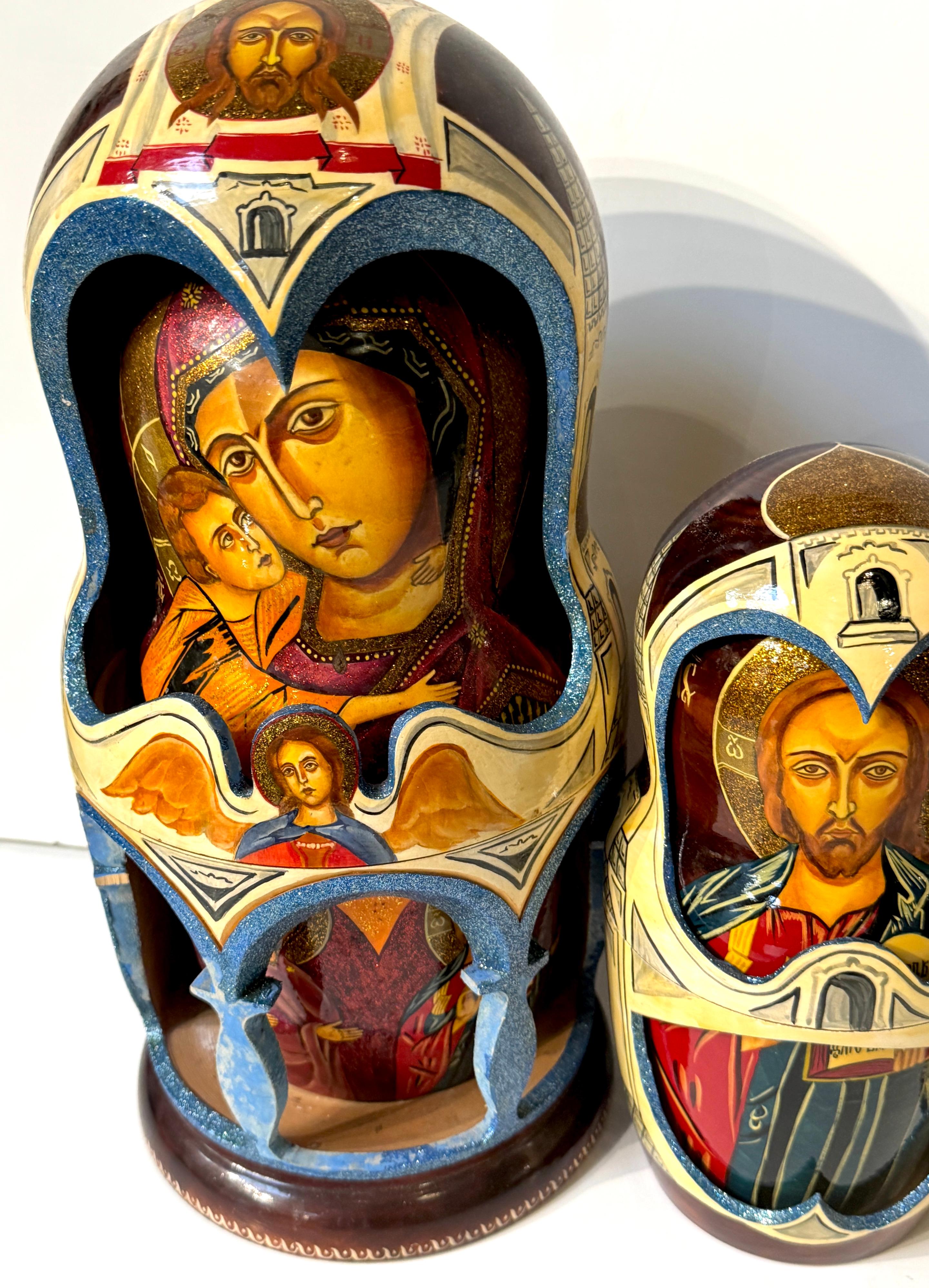 Wood Monumental Russian Orthodox Icon Matryoshka (Nesting Doll) 40 Piece Set, 2000 For Sale