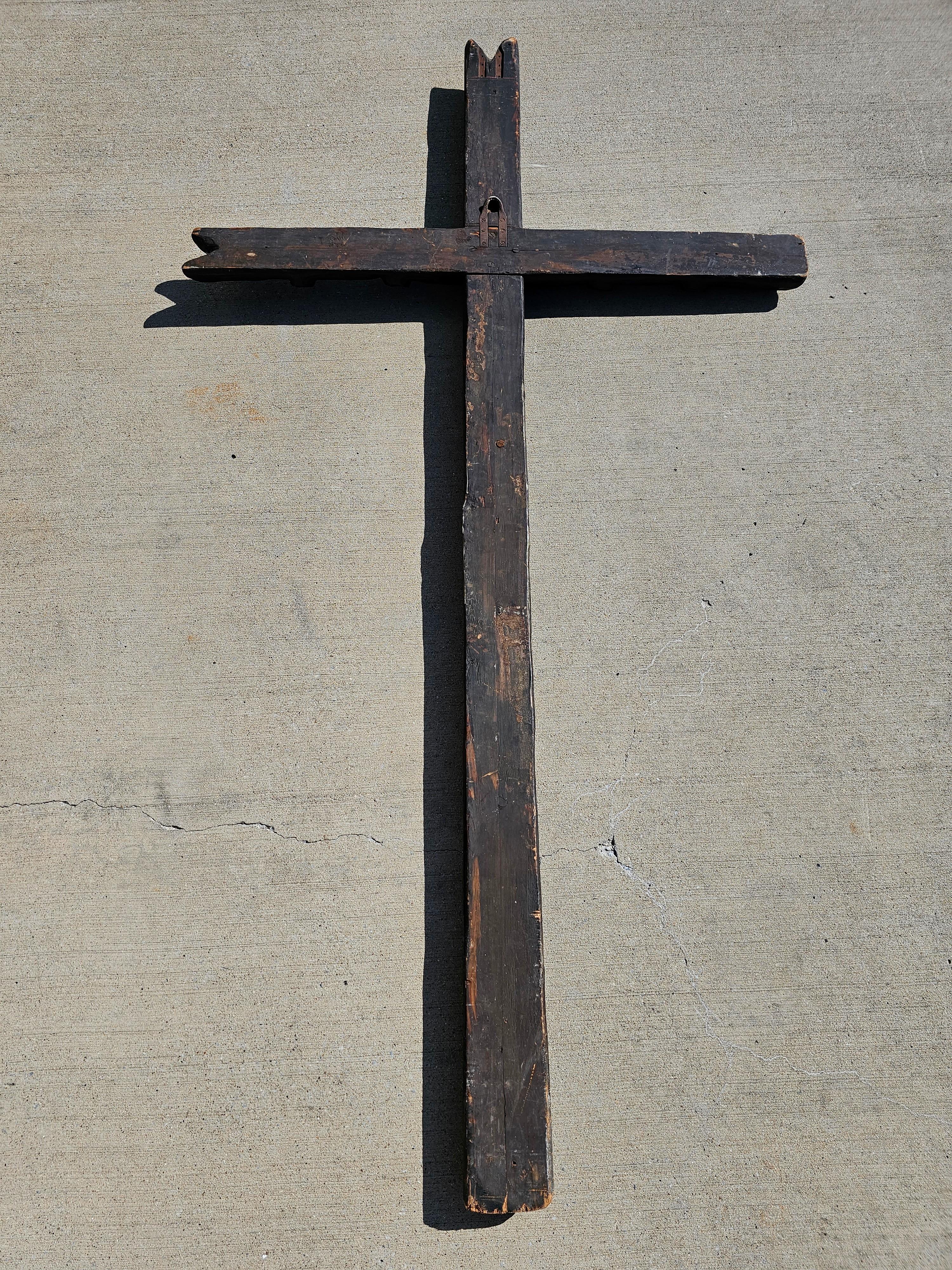 Monumental Rustic 19th Century Carved Wood Church Cross 10