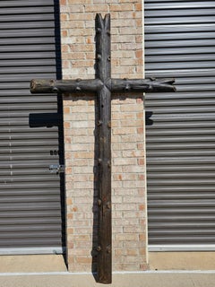 Monumental Rustic 19th Century Carved Wood Church Cross
