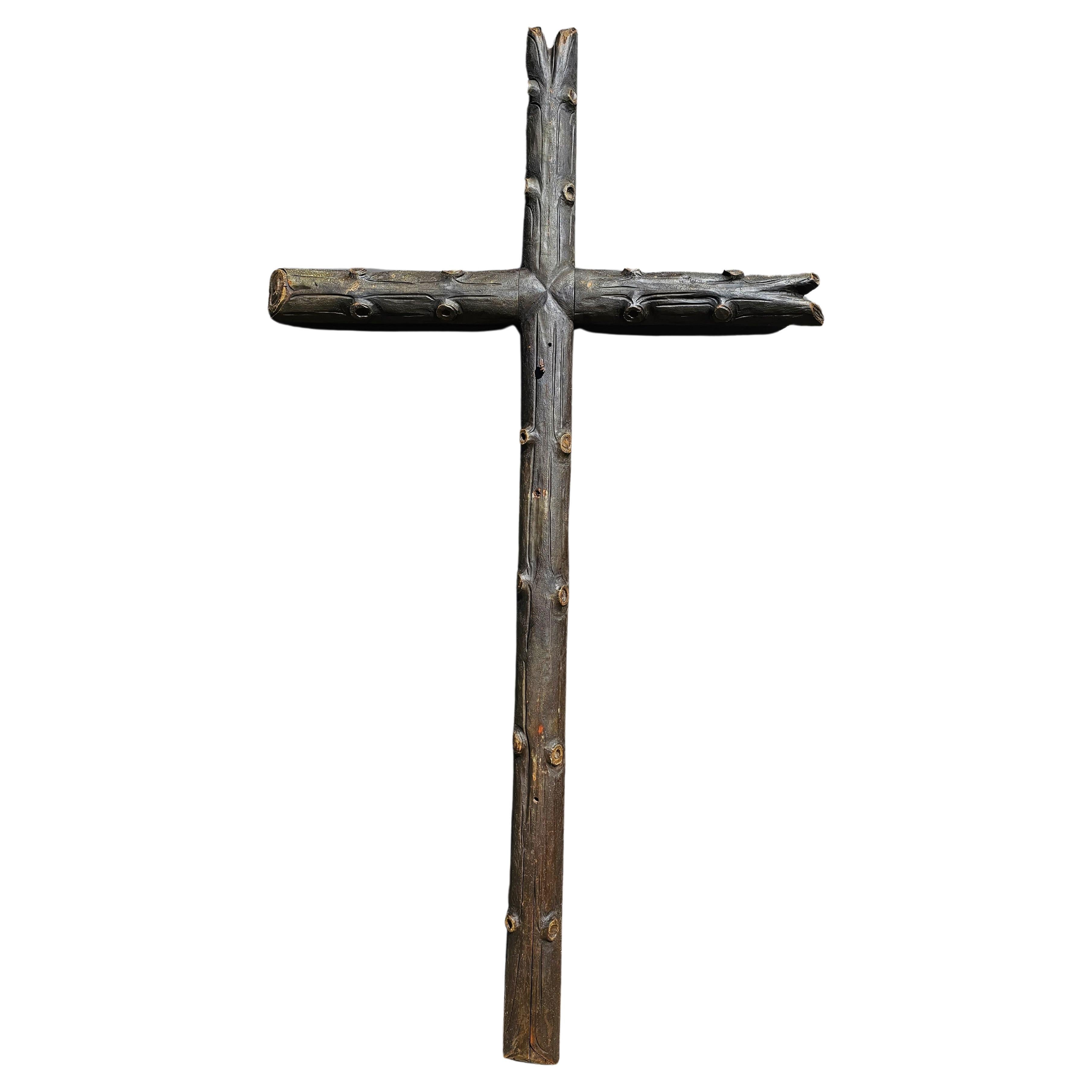 Monumental Rustic 19th Century Carved Wood Church Cross