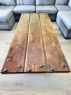 Monumental Rustic Industrial Coffee Table on Iron Legs