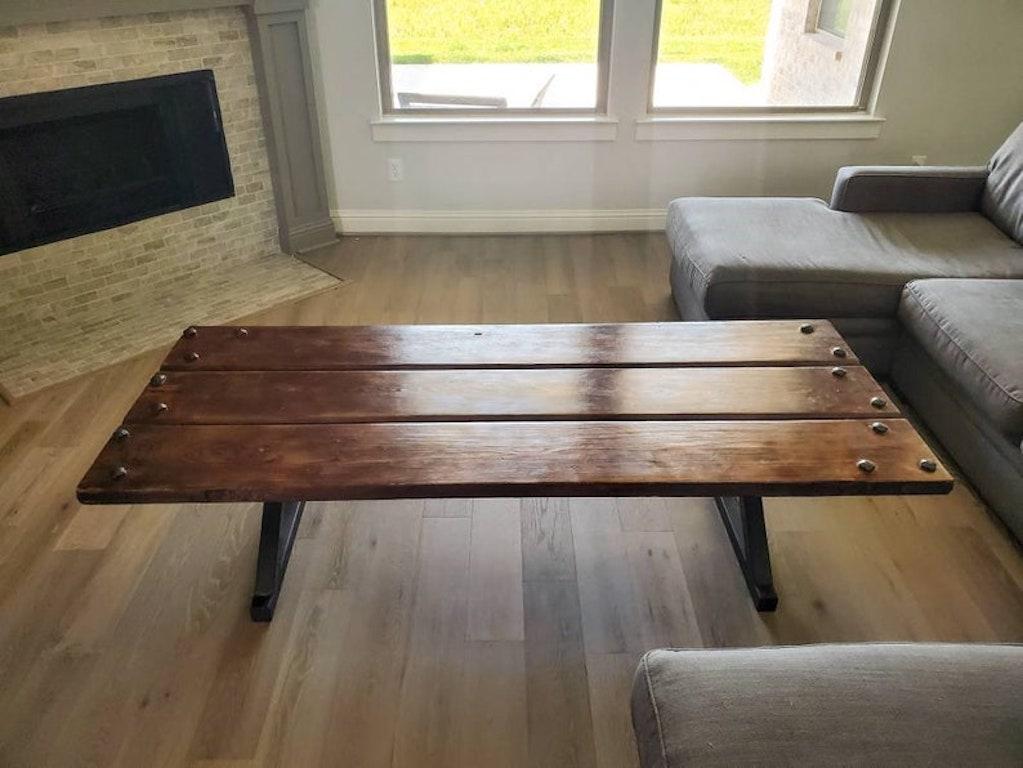 Monumental Rustic Industrial Coffee Table on Iron Legs For Sale 1