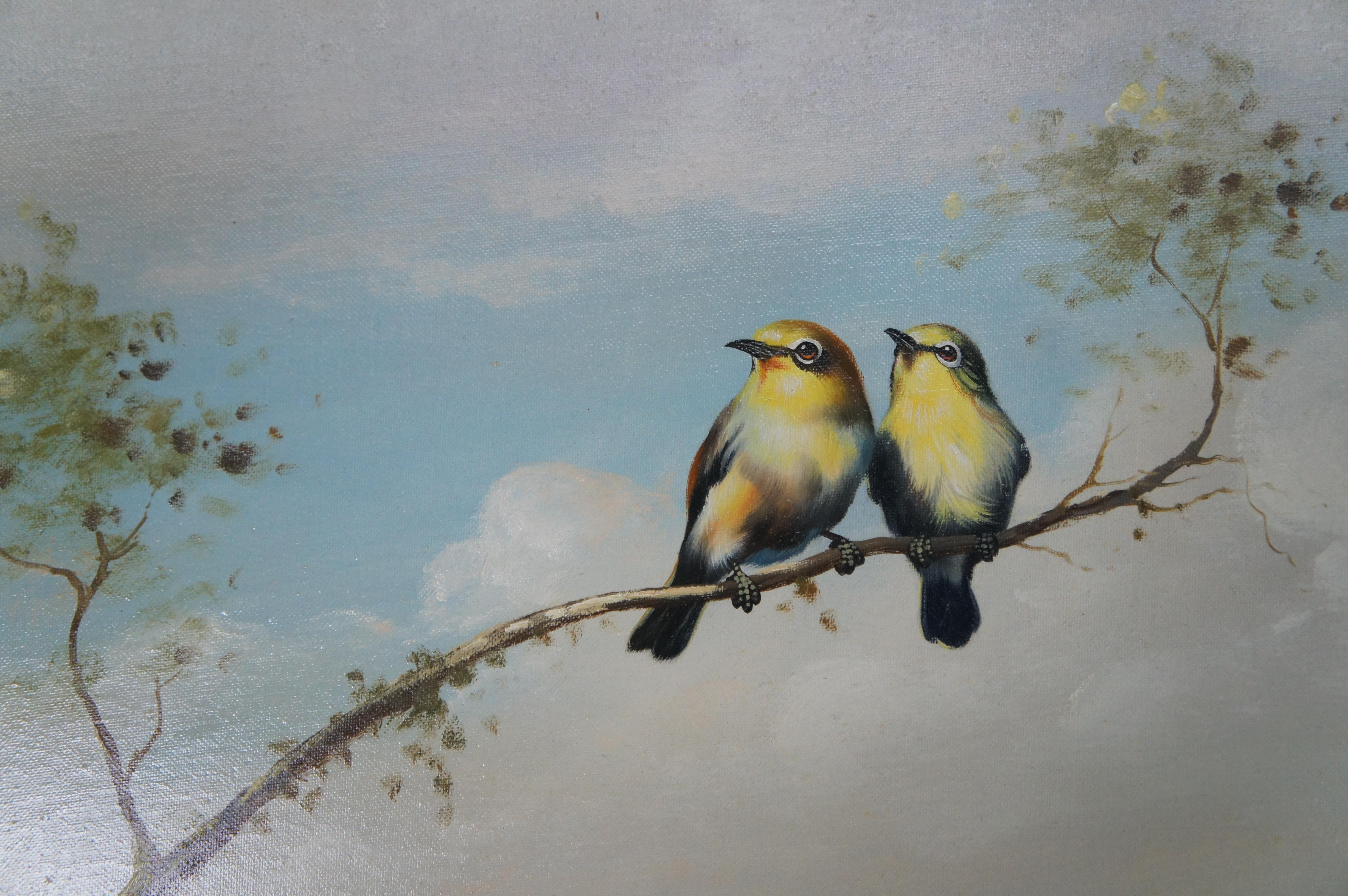 Monumental S. Robertson Tropical Birds Woodland Landscape Oil Painting 82