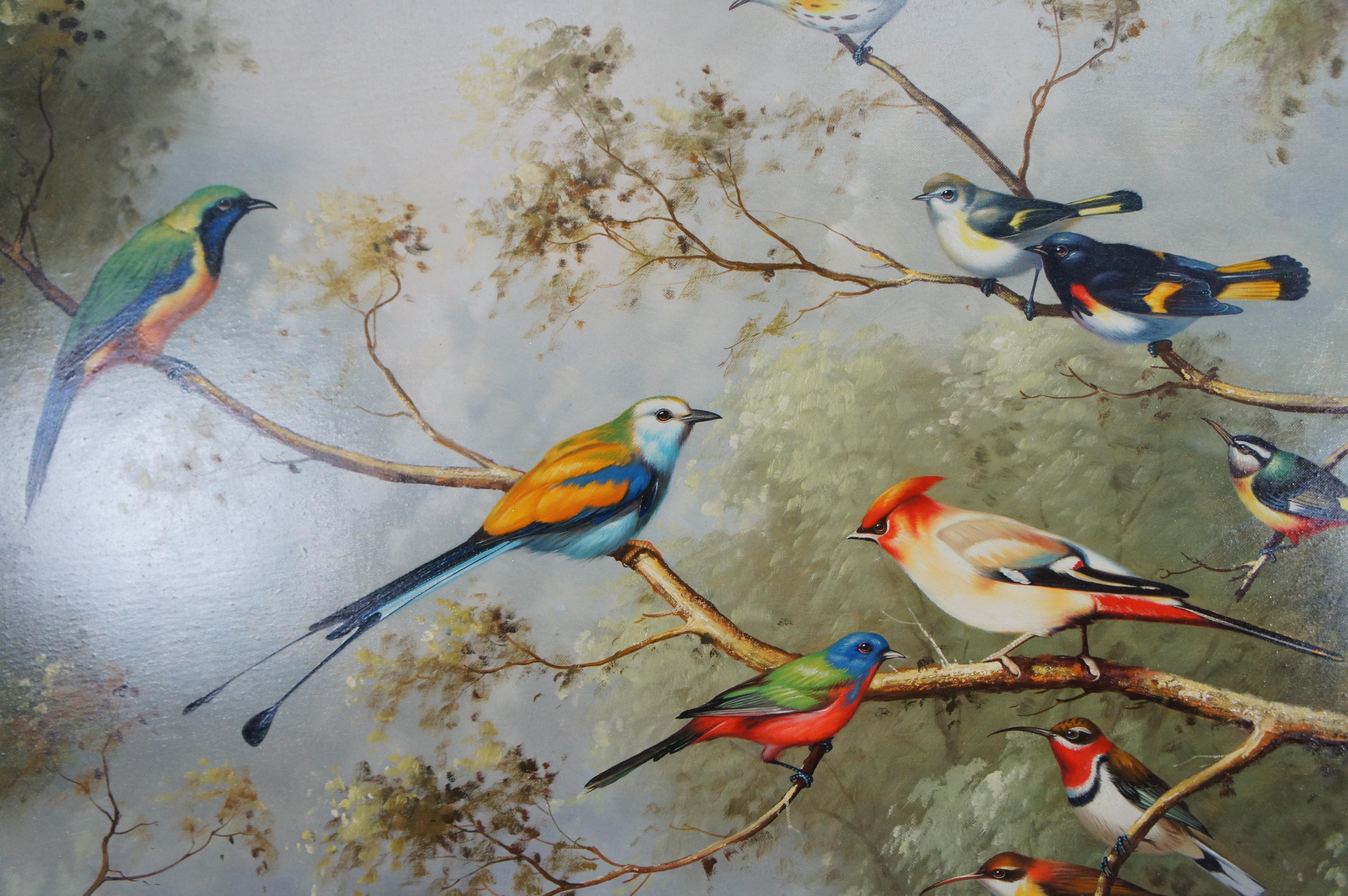 Monumental S. Robertson Tropical Birds Woodland Landscape Oil Painting 82