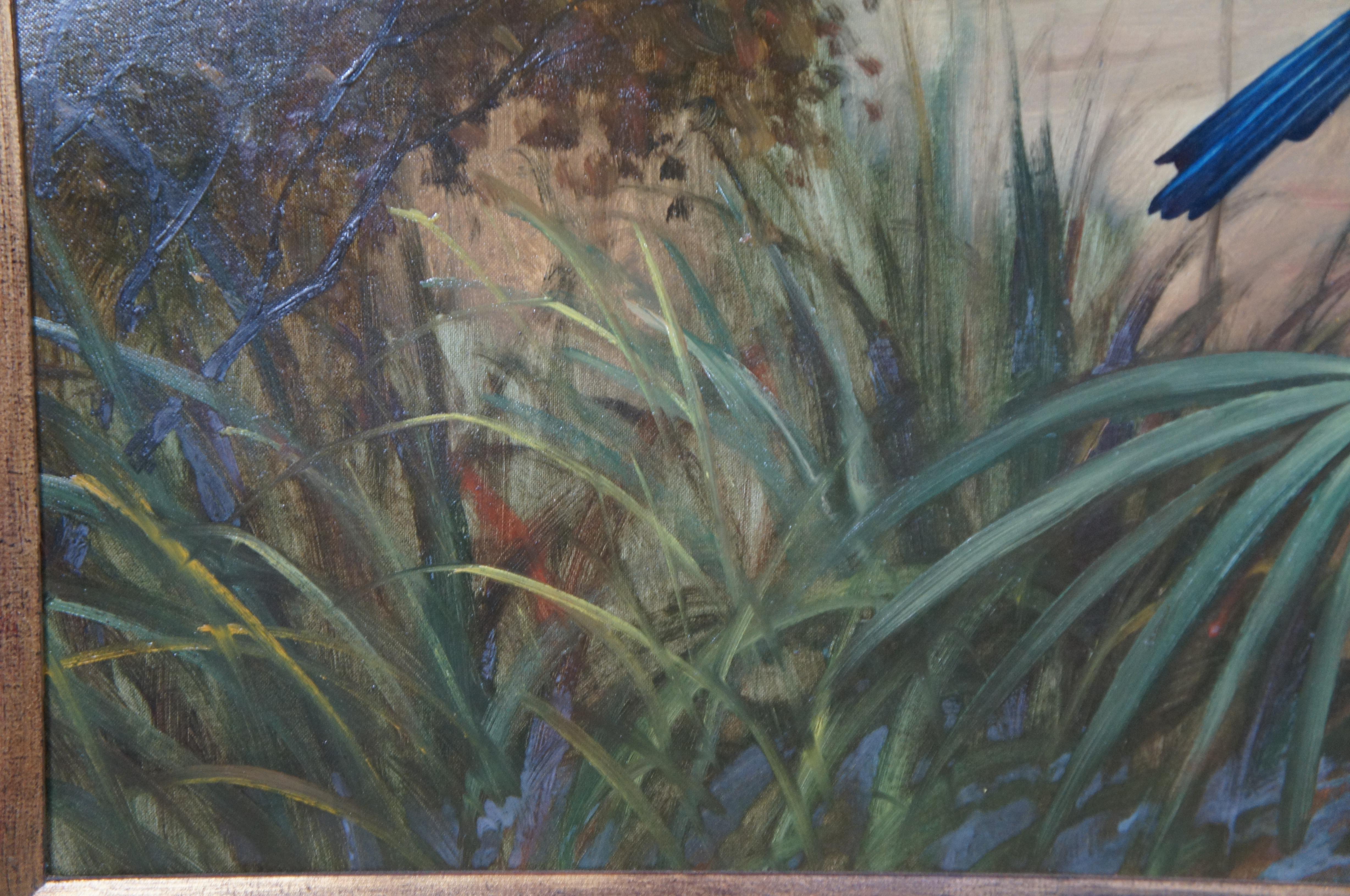 Monumental S. Robertson Tropical Birds Woodland Landscape Oil Painting 82