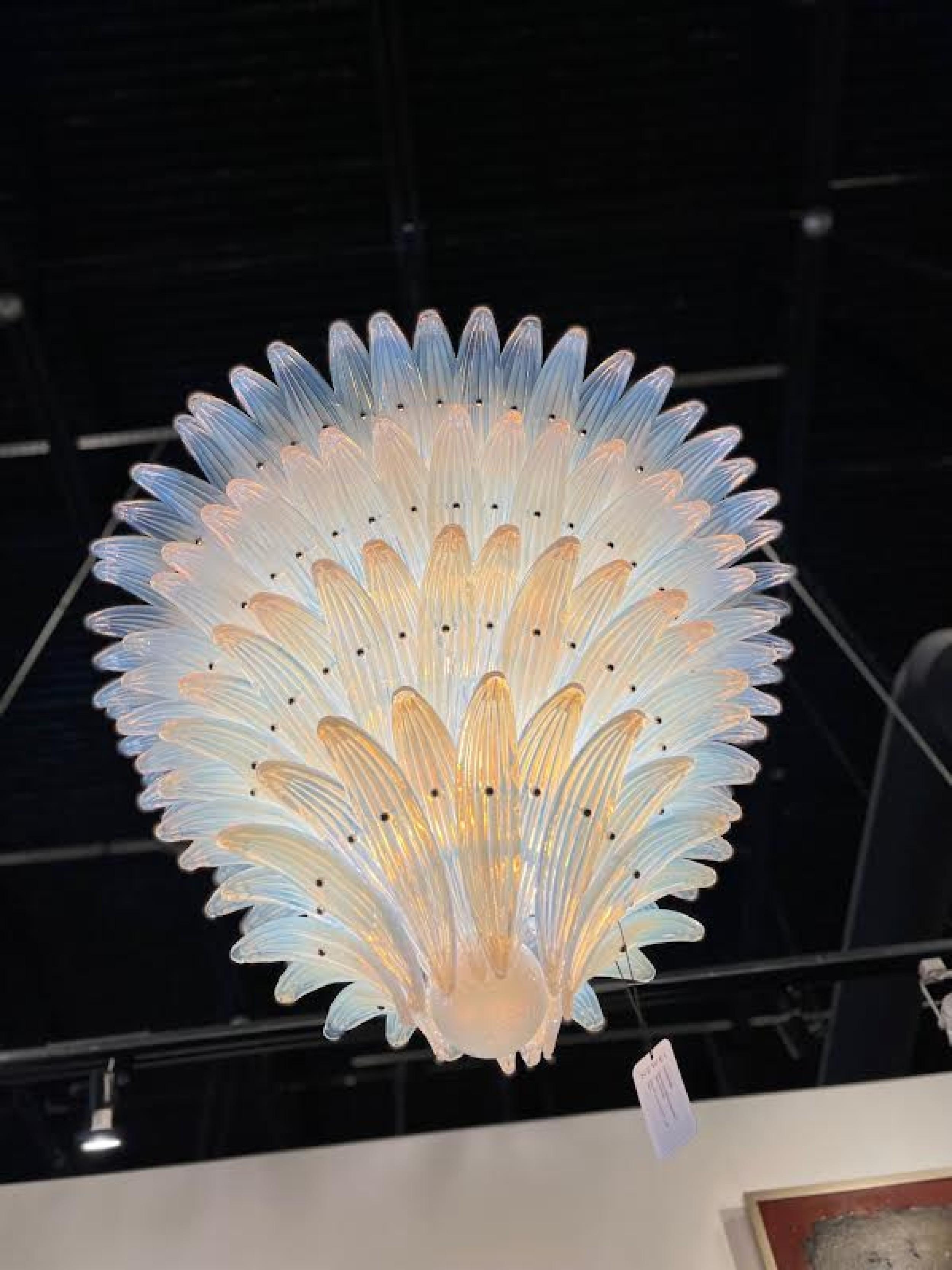 Mid-Century Modern Monumental Sabino Opalescent Glass Chandelier For Sale