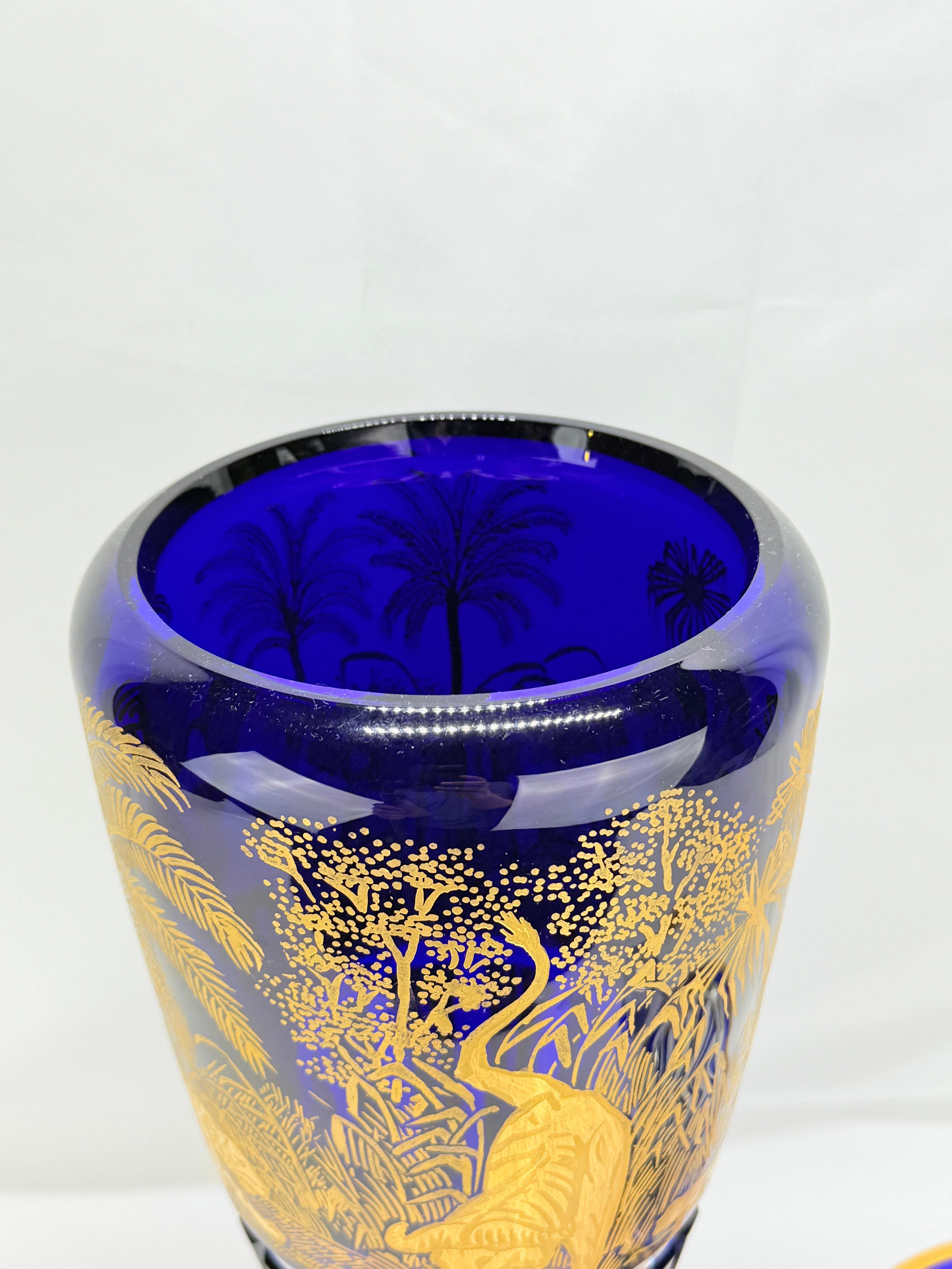 Monumental Saint Louis Cobalt & Gilt Cut-Crystal Vase, 