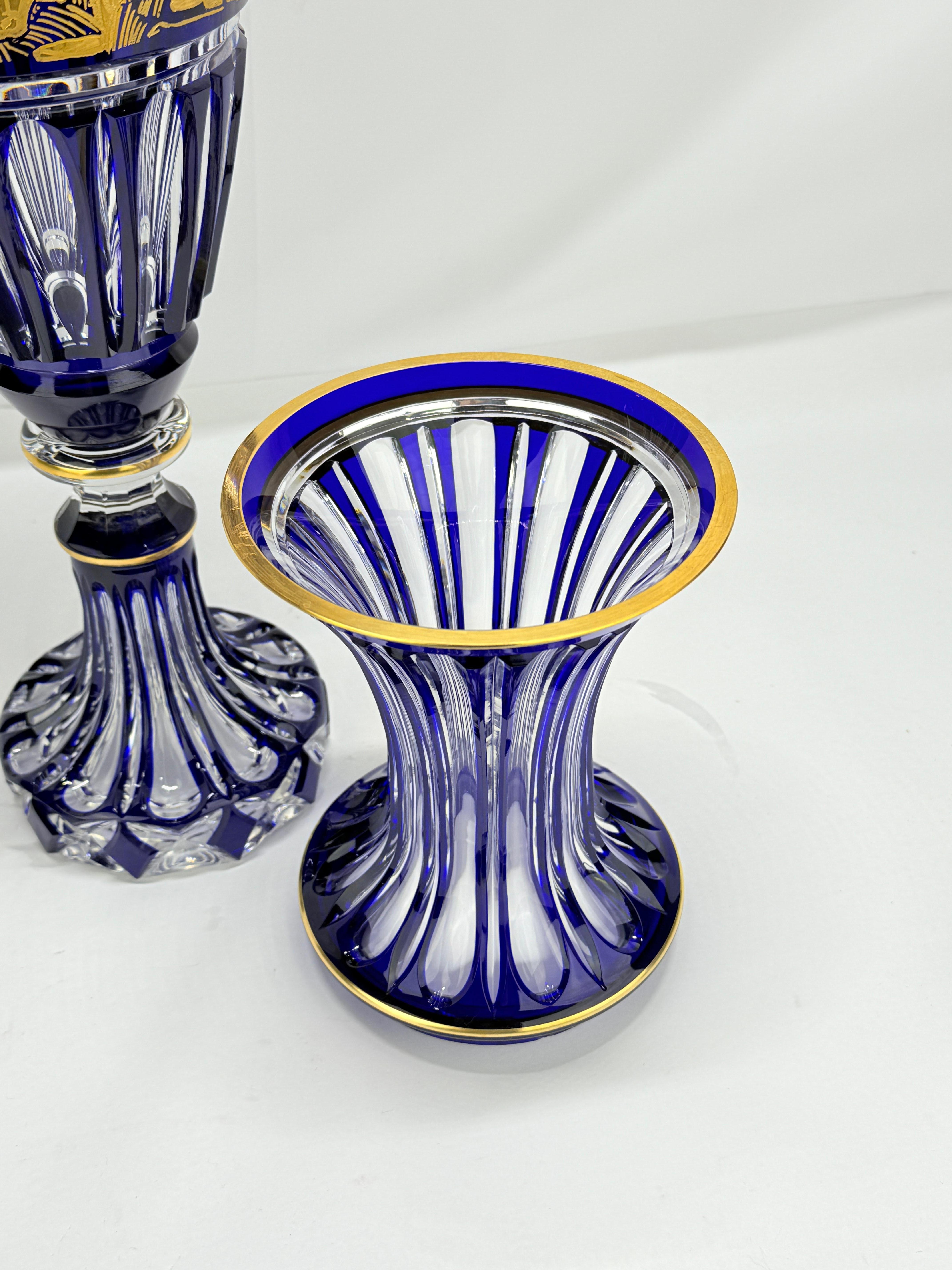 Monumental Saint Louis Cobalt & Gilt Cut-Crystal Vase, 